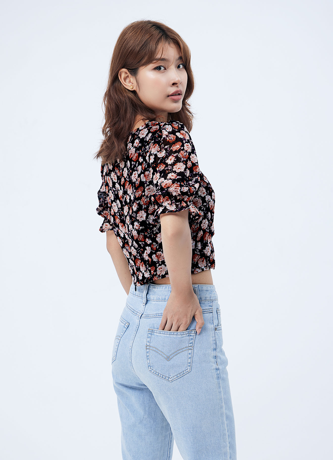 Amber-Brown  by Floral Printed Blouse