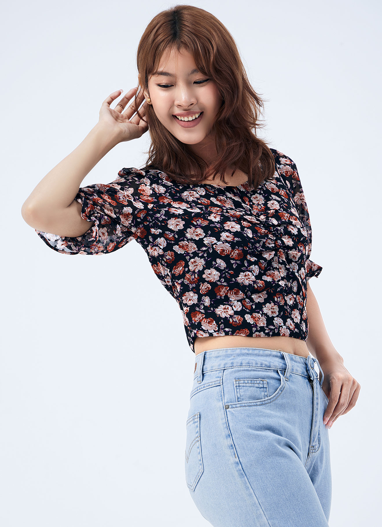 Amber-Brown  by Floral Printed Blouse