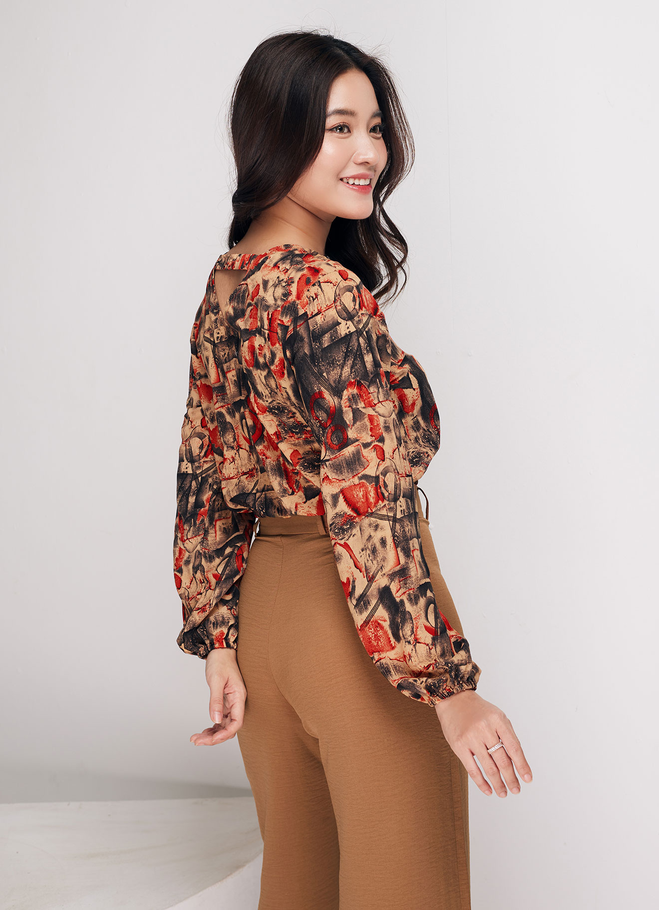 Fiery-Red by Printed Blouse