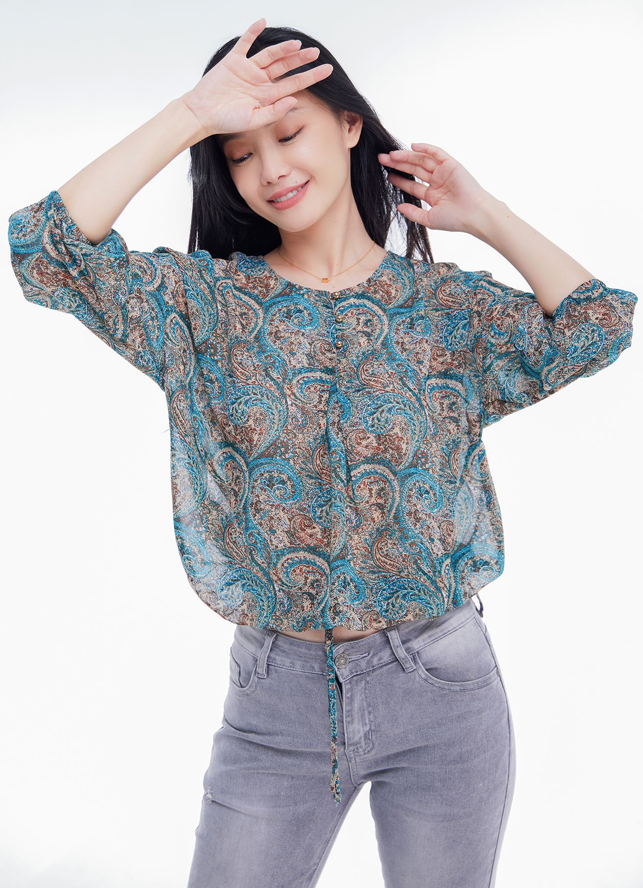 Blue-Radiance by Long Sleeve Blouse