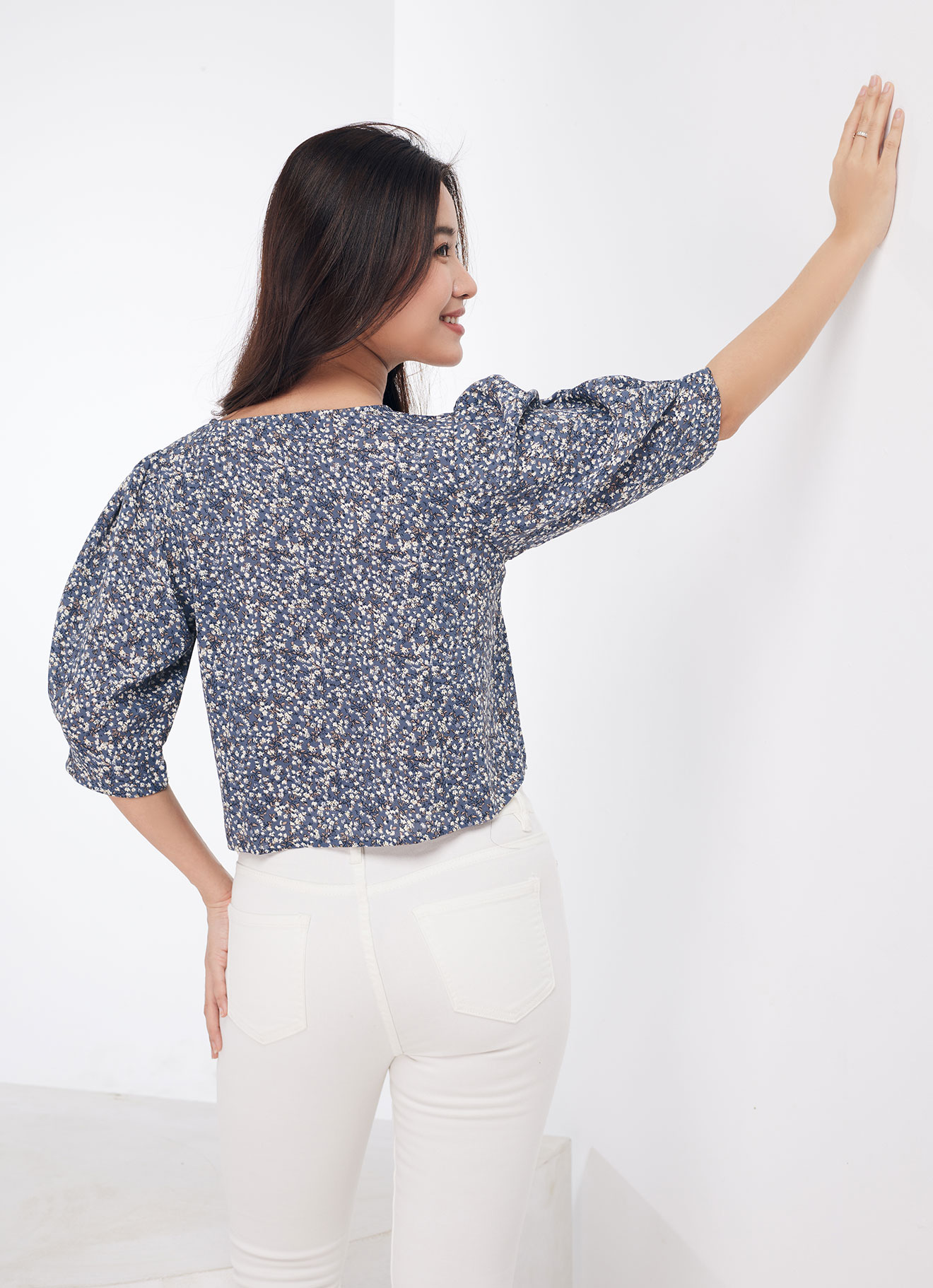 Country-Blue  by V-Neck Blouse