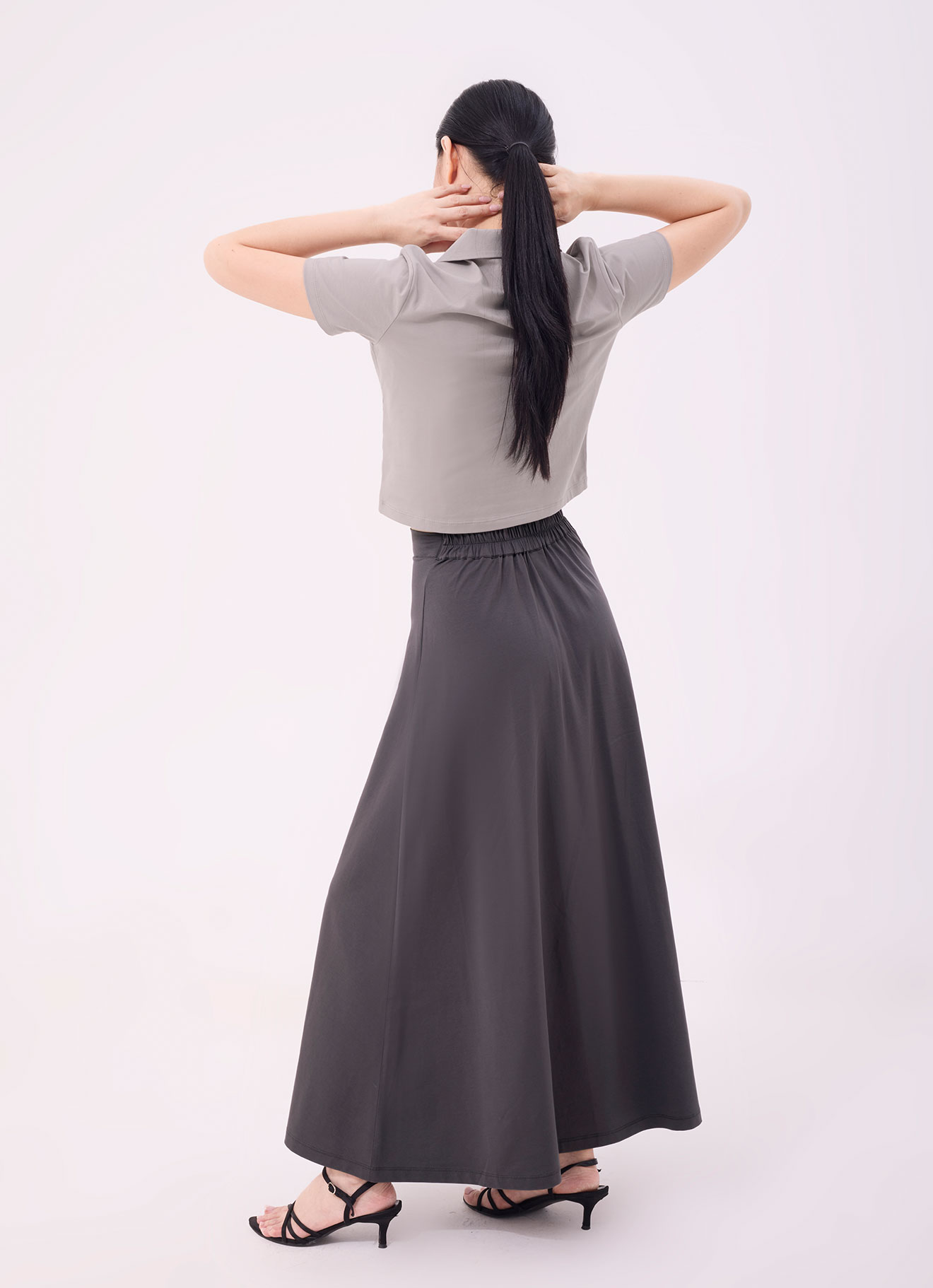 Dark-Gull-Gray by Flare Maxi Skirt