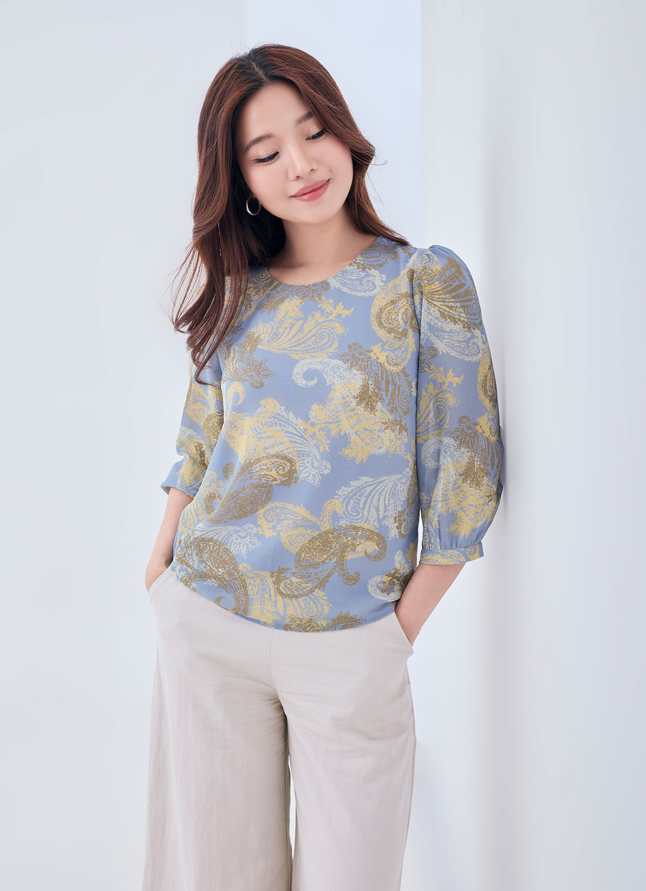 Dusty-Blue by Sleeve Blouse