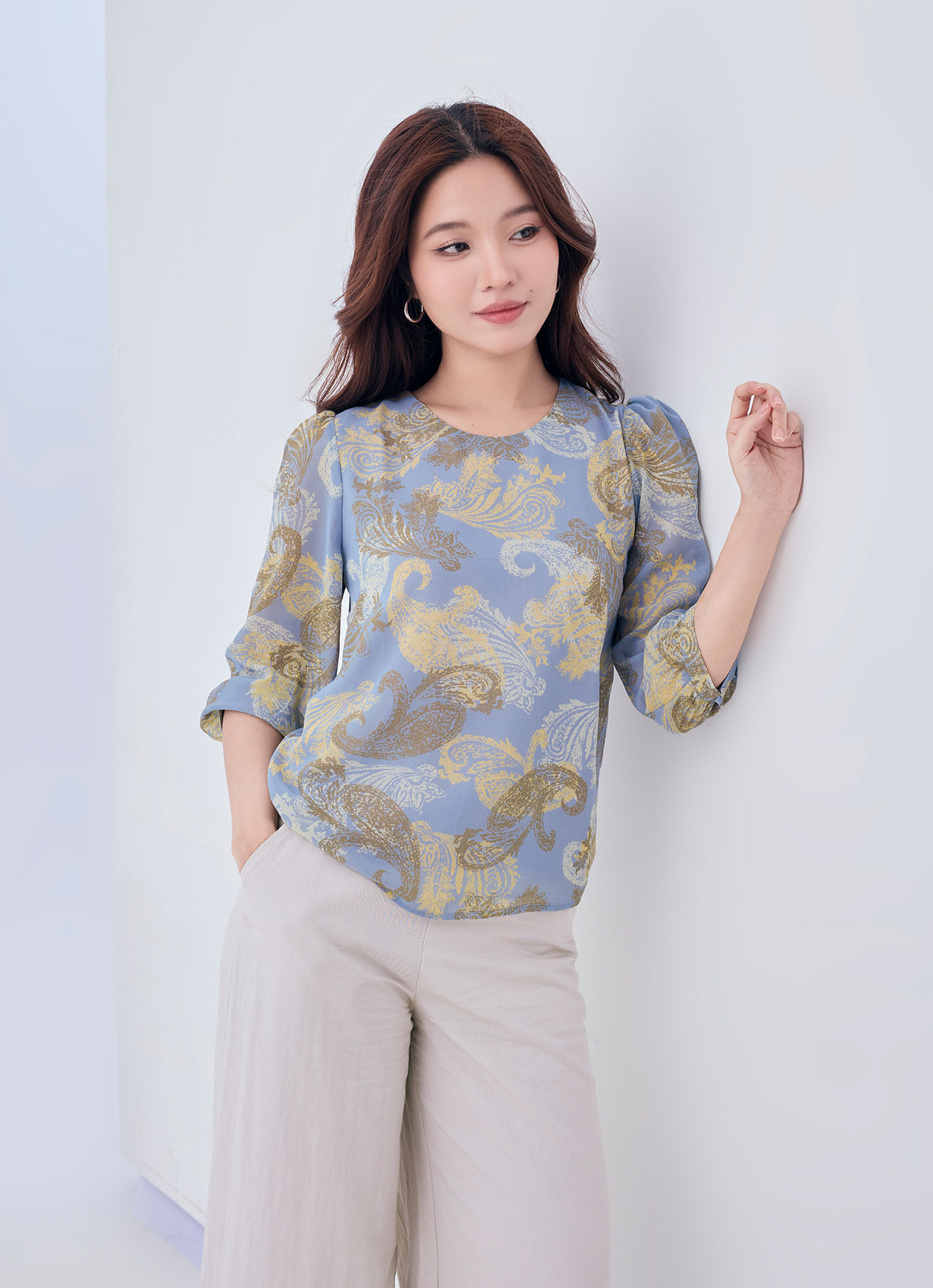 Dusty-Blue by Sleeve Blouse