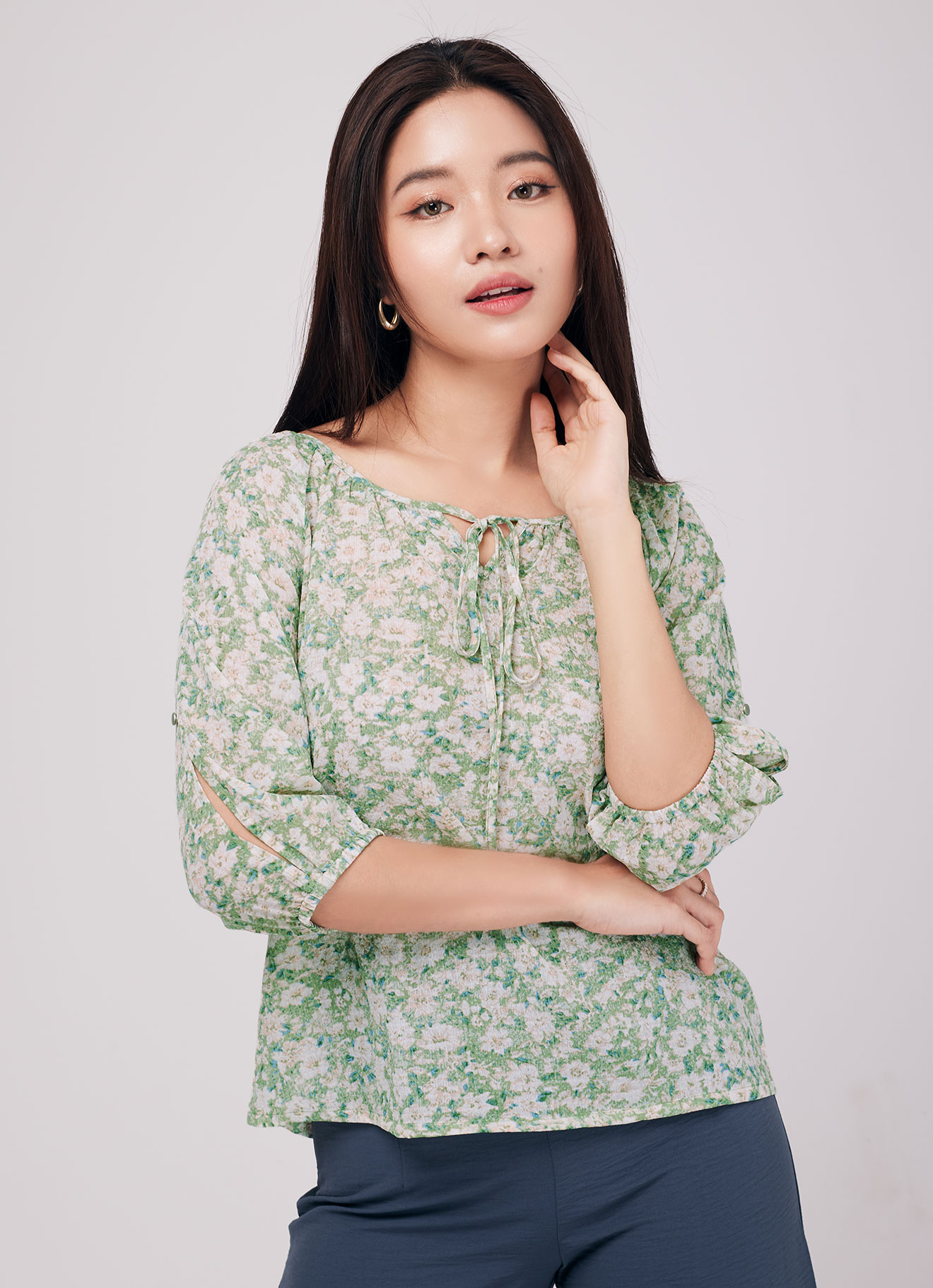 Fluorite-Green by Floral Printed Blouse