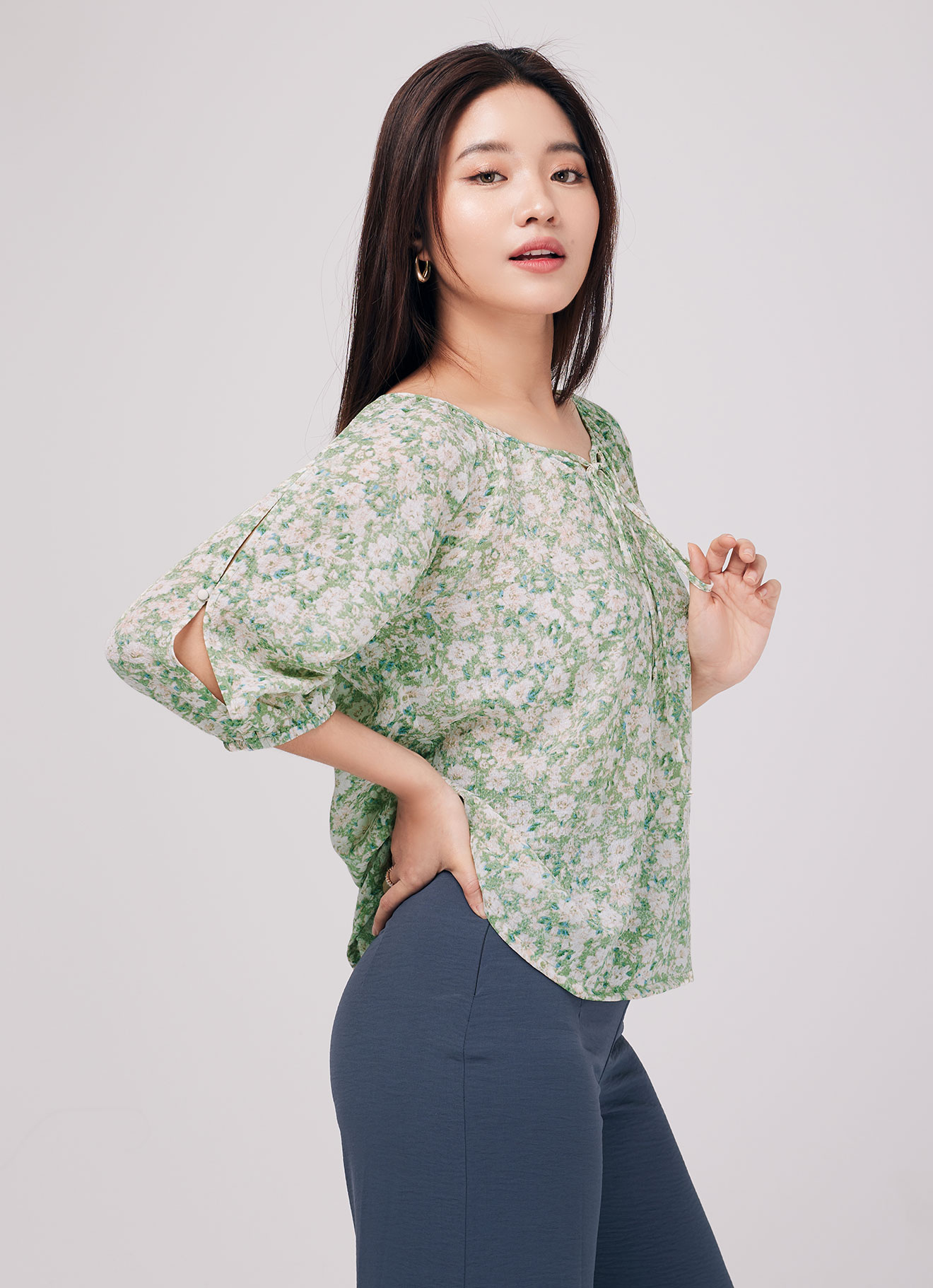Fluorite-Green by Floral Printed Blouse