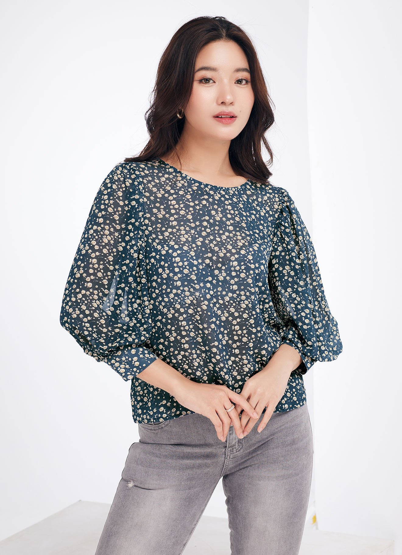 Indian-Teal  by Sleeve Blouse