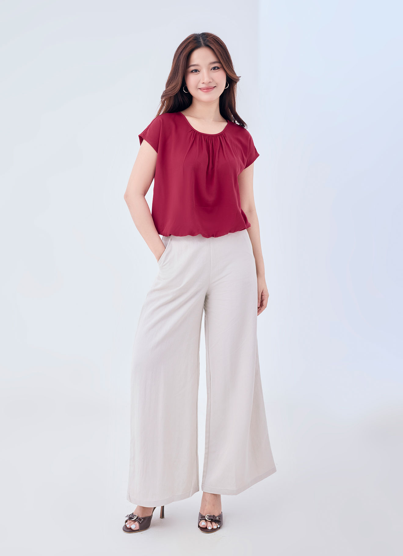 Jester-Red by Round-Neck Blouse