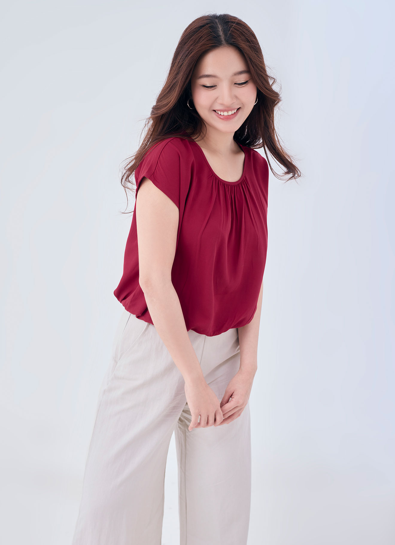 Jester-Red by Round-Neck Blouse
