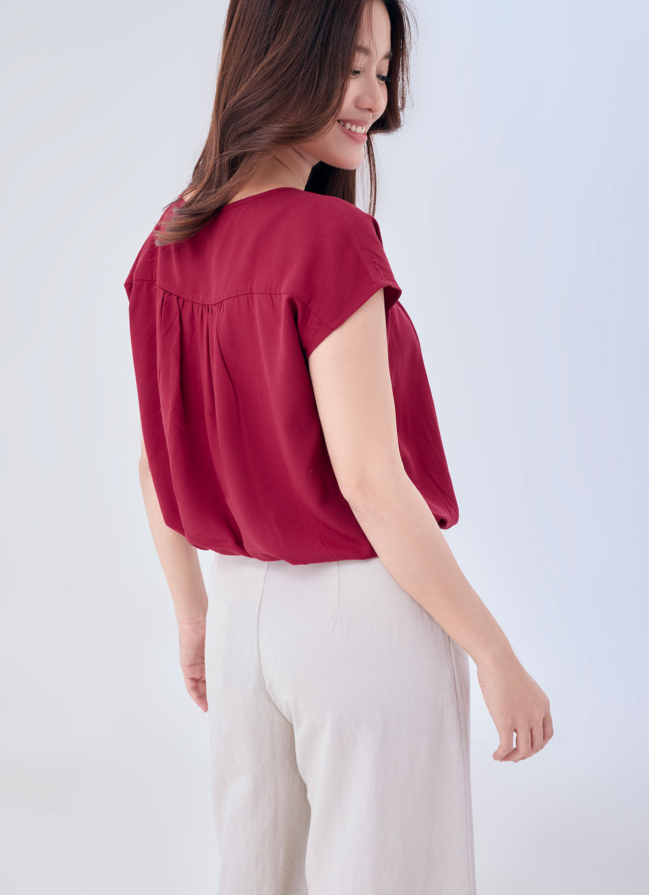 Jester-Red by Round-Neck Blouse