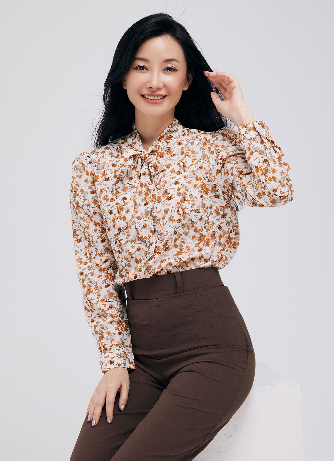 Mocha-Mousse  by Floral Printed Blouse