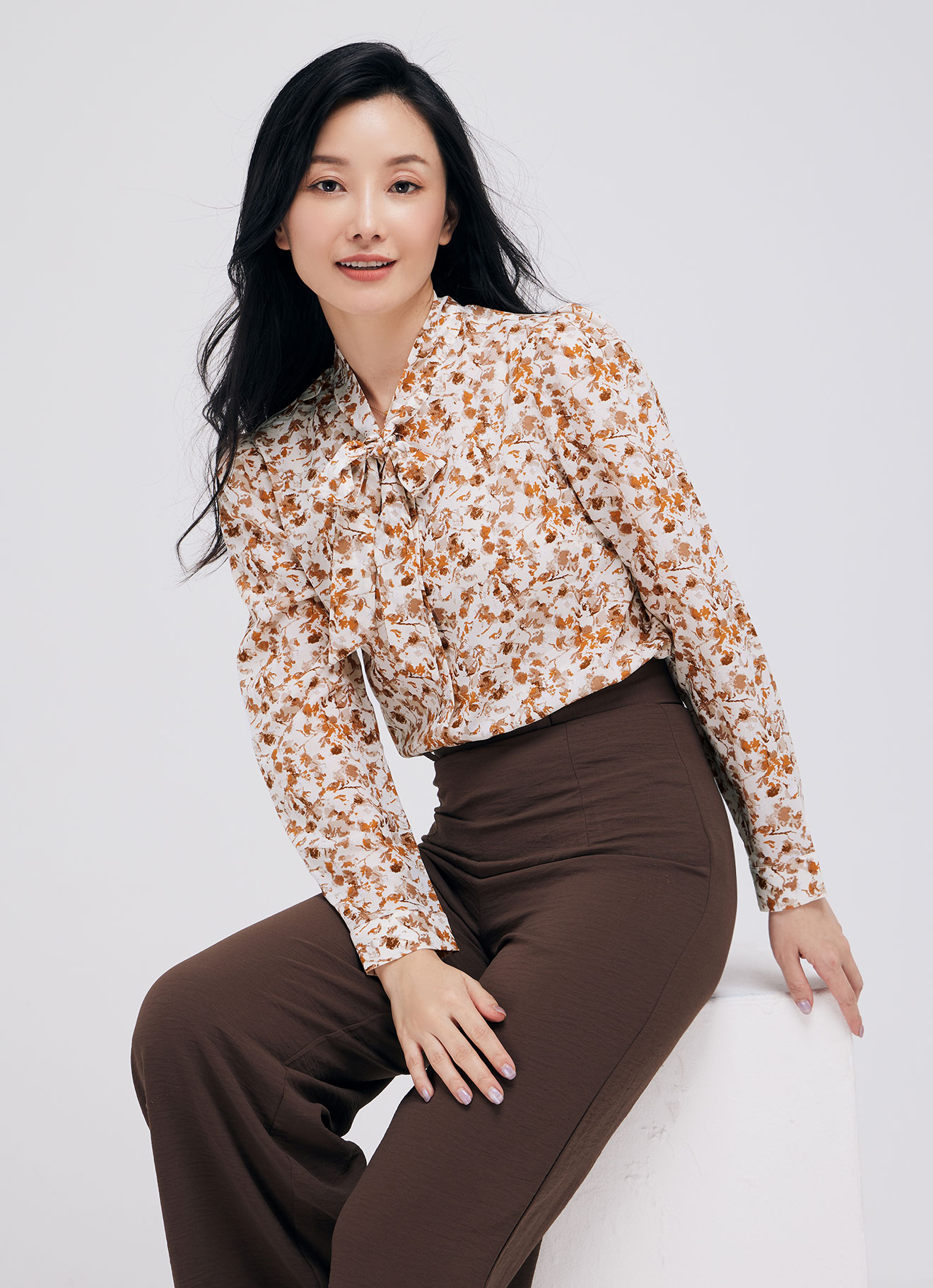 Mocha-Mousse  by Floral Printed Blouse