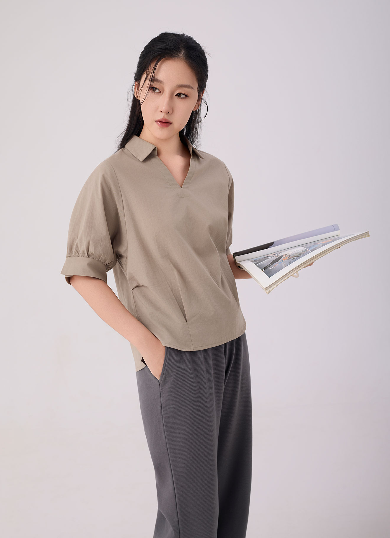 Oxford-Tan by Sleeve Blouse