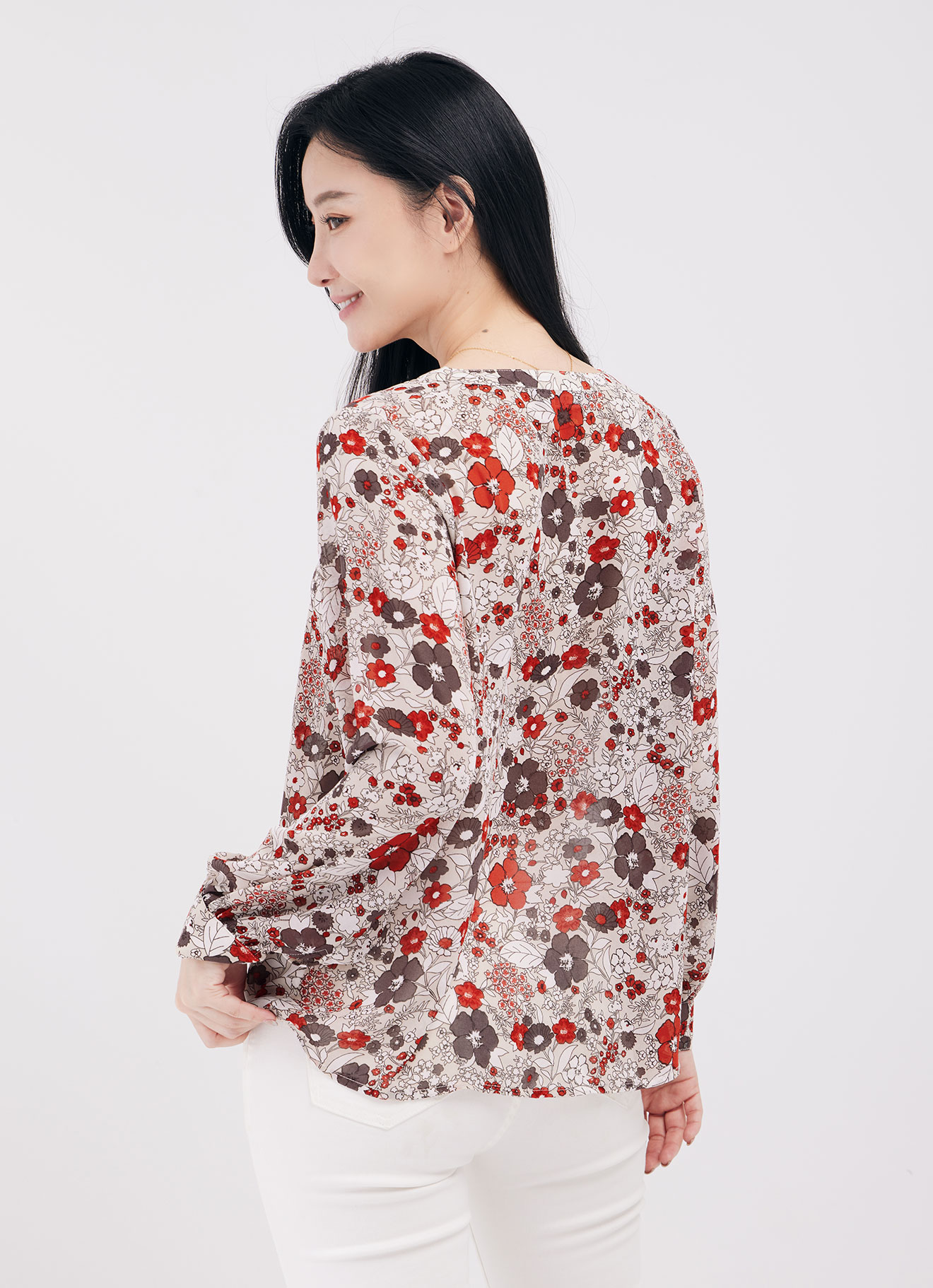Poppy-Red  by Floral Printed Blouse