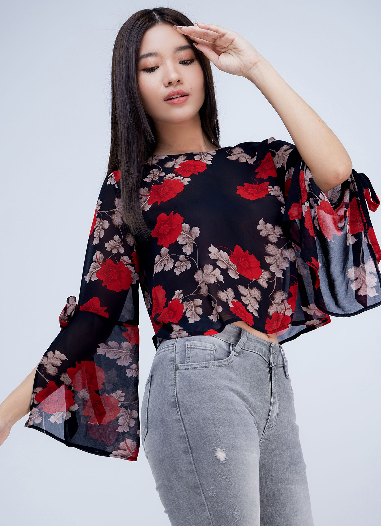 Poppy-Red by Floral Printed Blouse