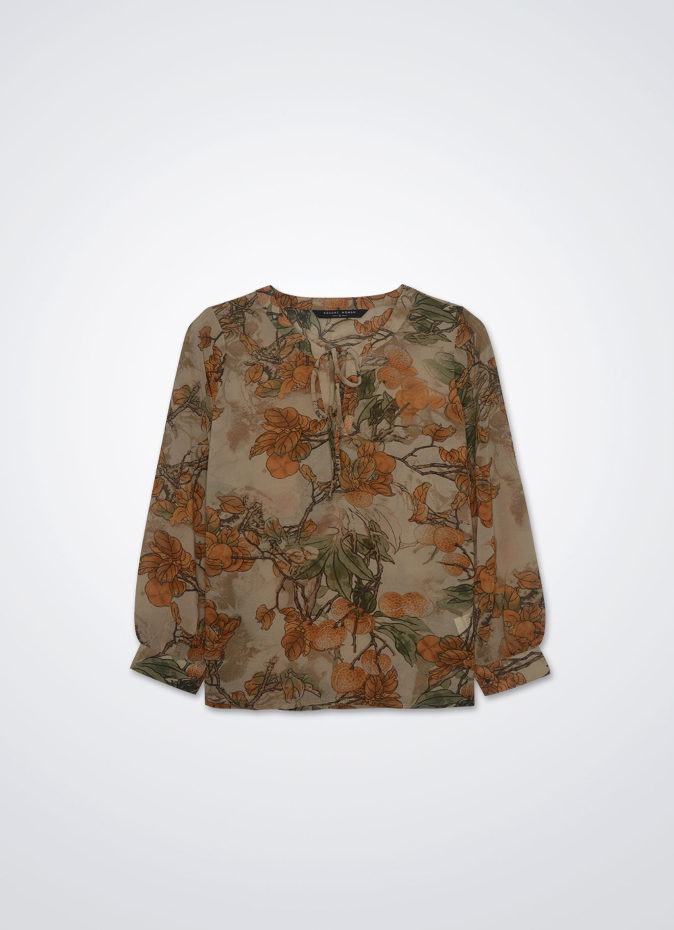 Salmon-Buff by Floral Printed Blouse