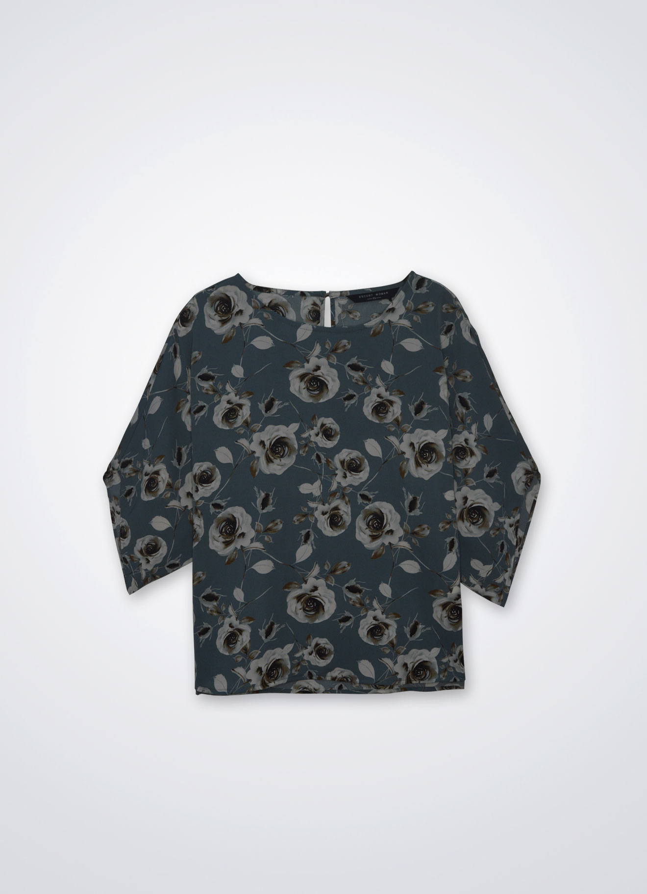Silver-Blue by Floral Printed Blouse
