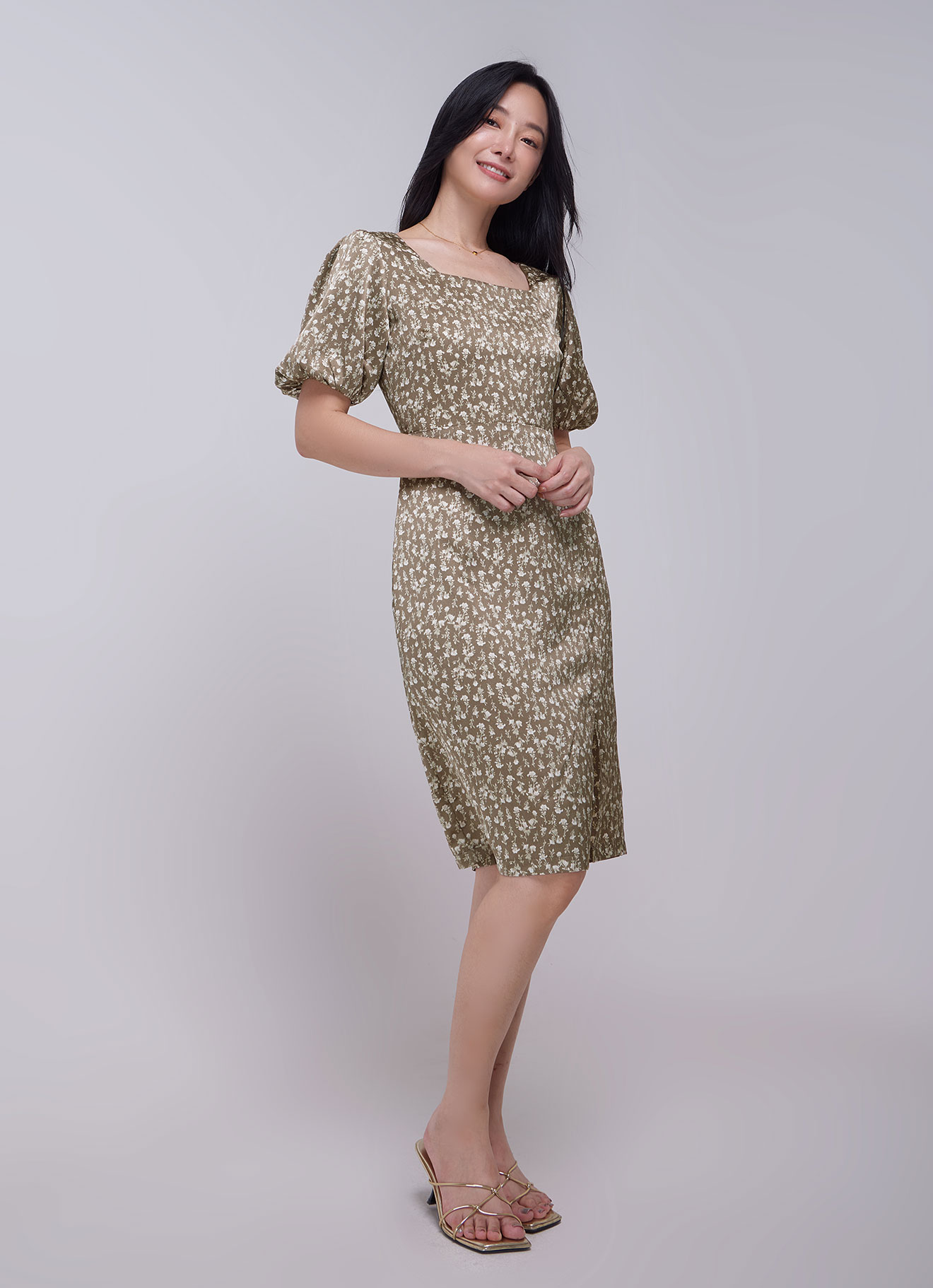 Silver-Mink by Floral Printed Dress