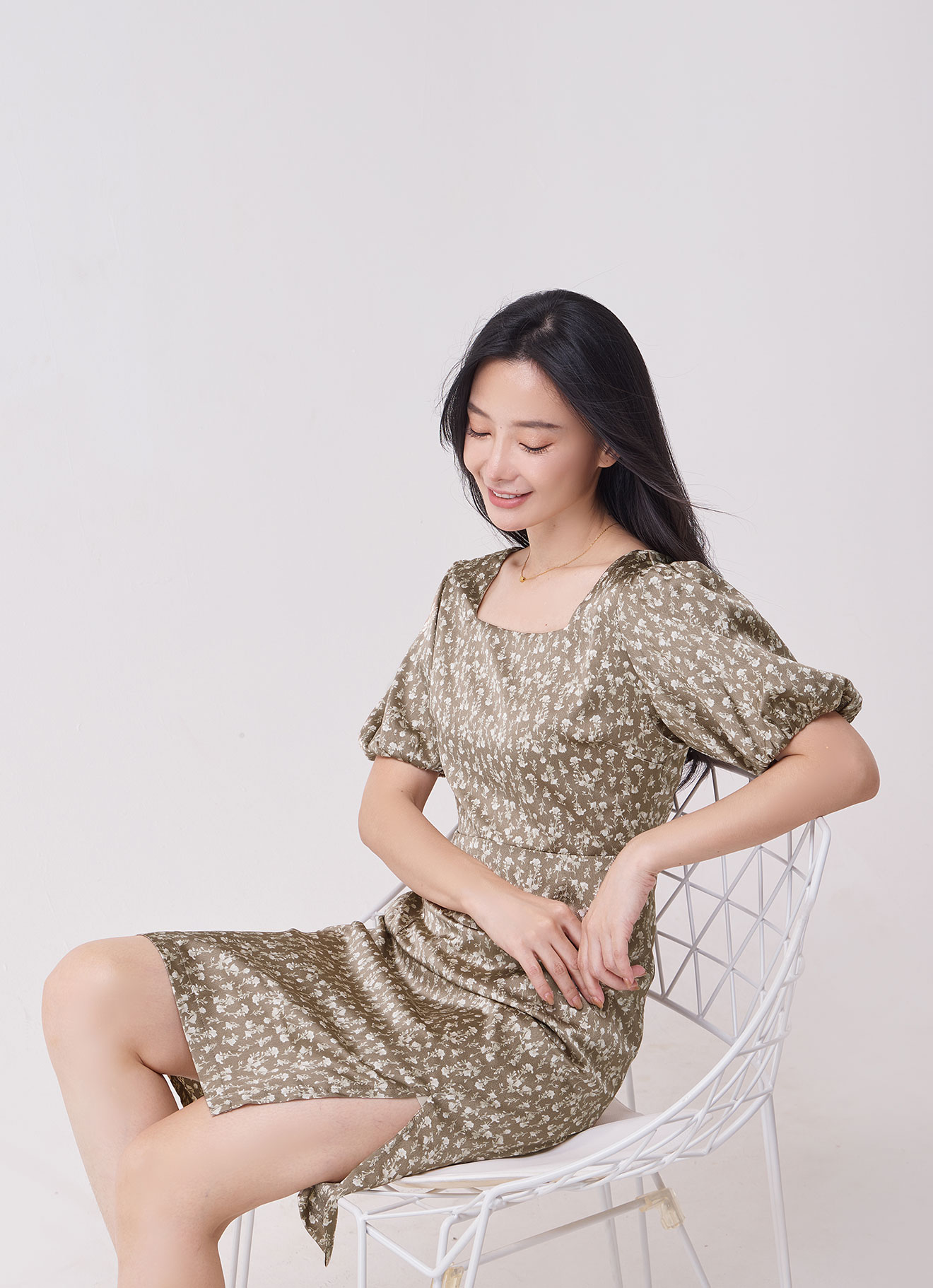 Silver-Mink by Floral Printed Dress