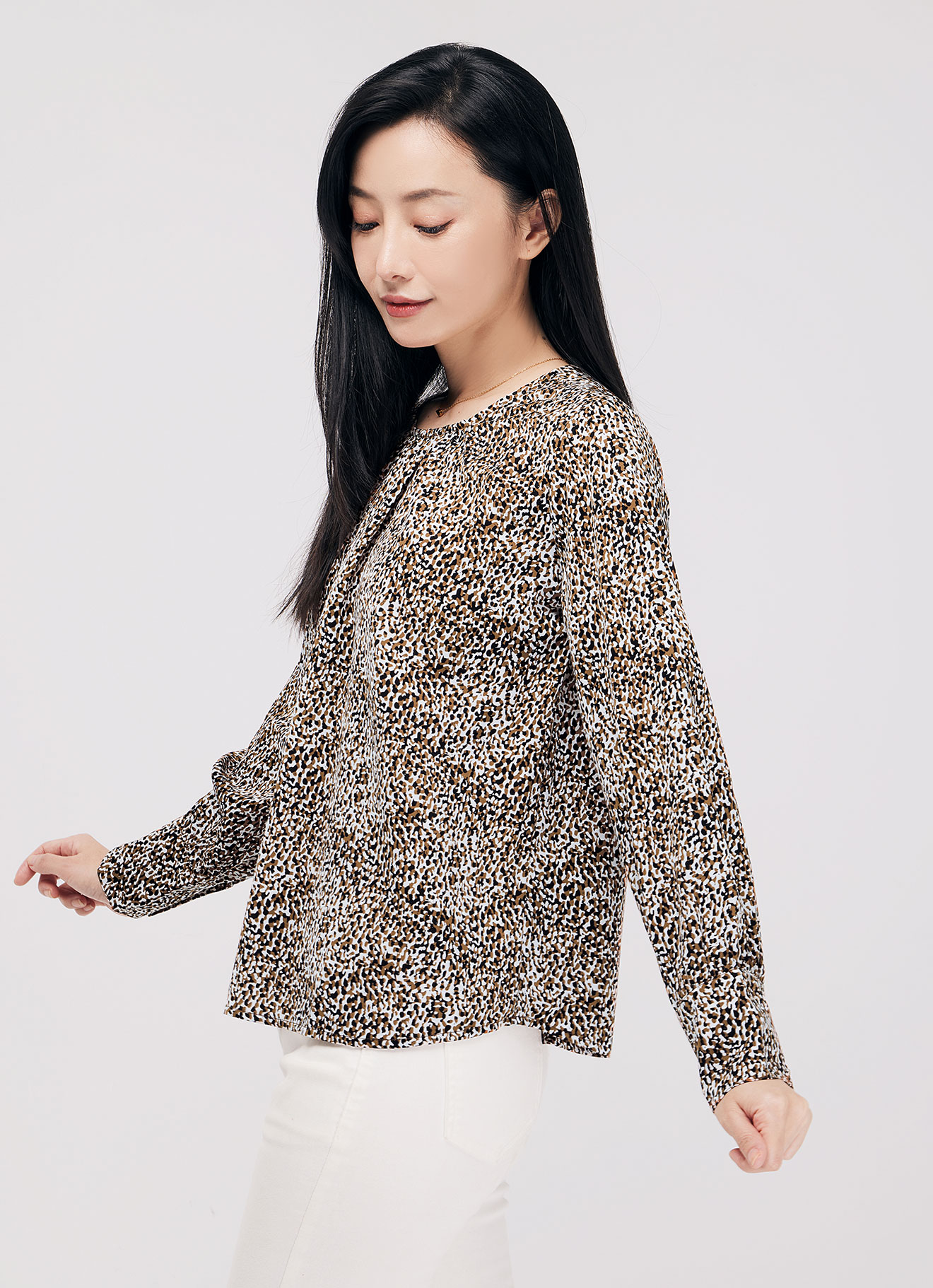 Silver-Peony by Printed Blouse