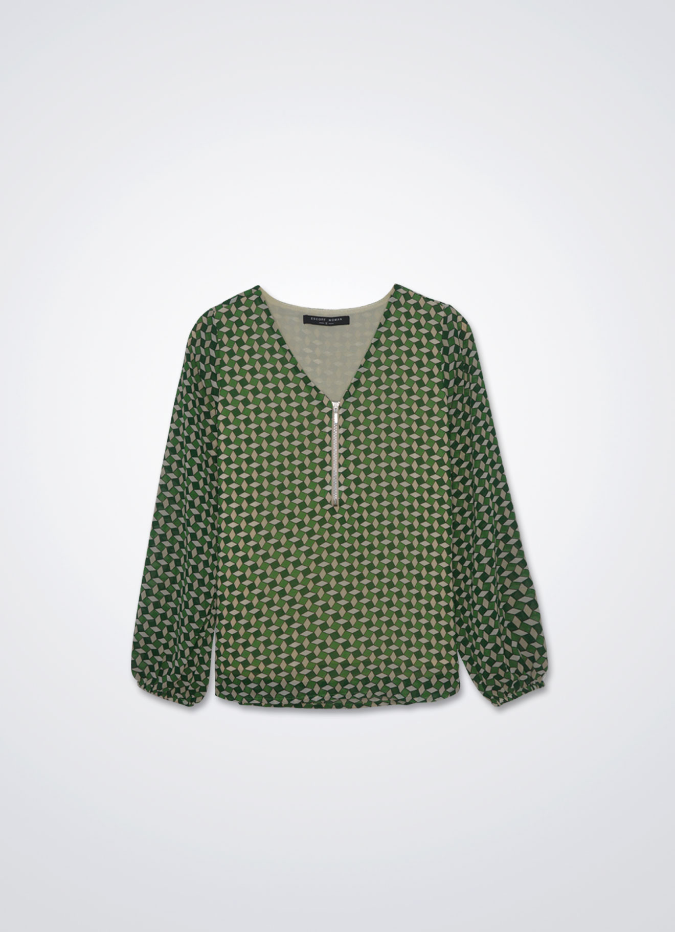 Stone-Green by Long Sleeve Blouse