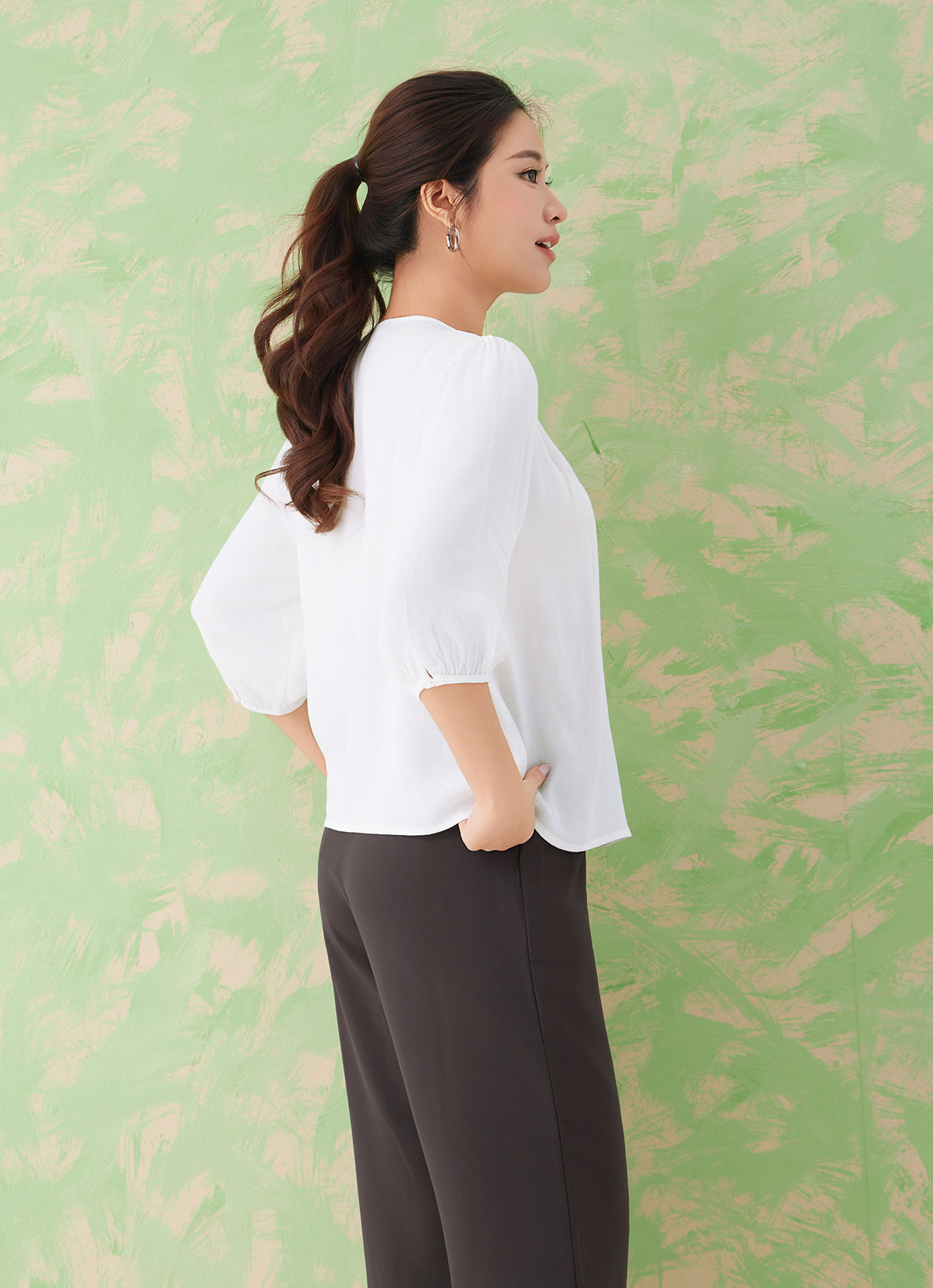 1081-Bright-White by Sleeve Blouse