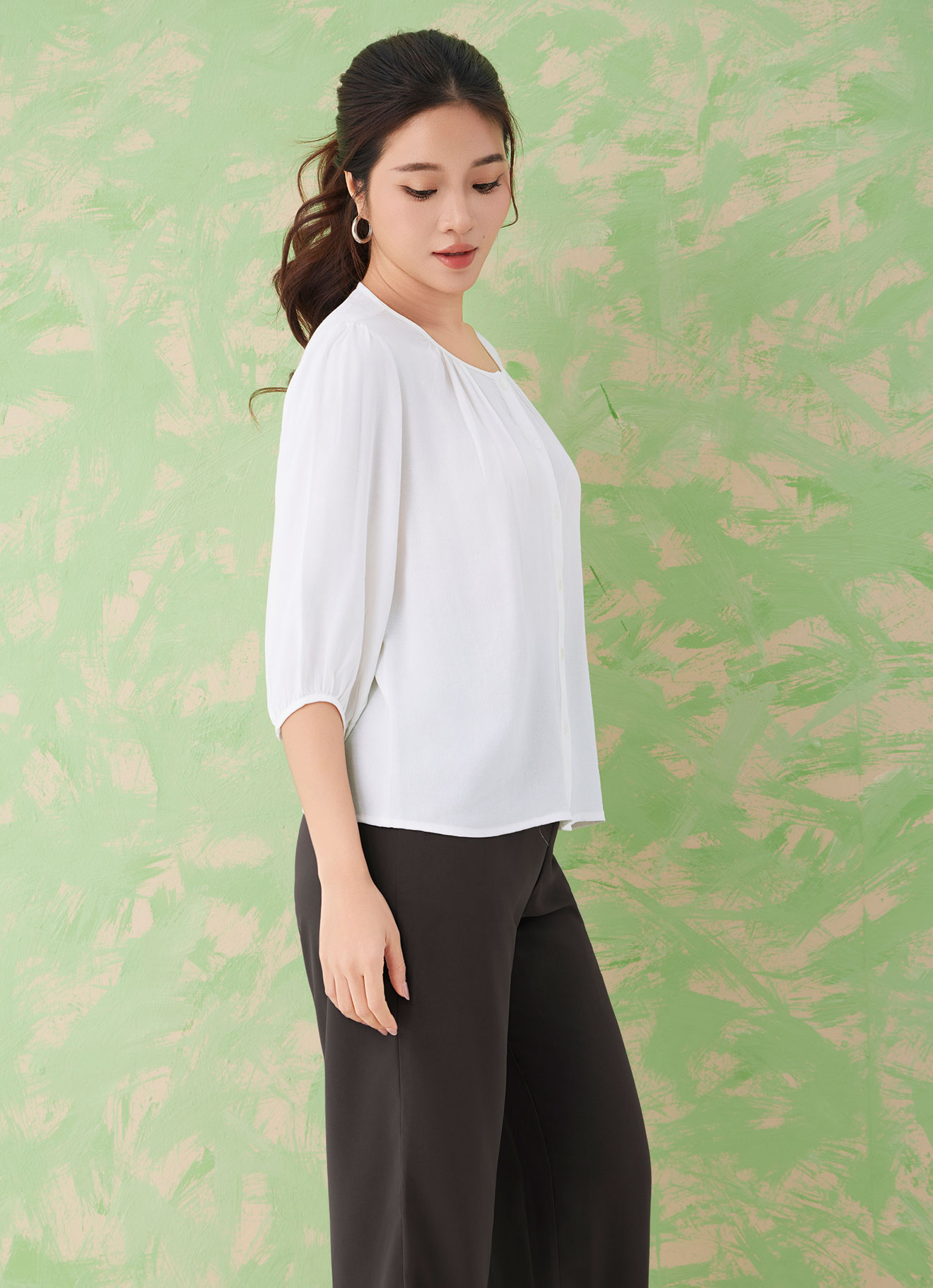 1081-Bright-White by Sleeve Blouse