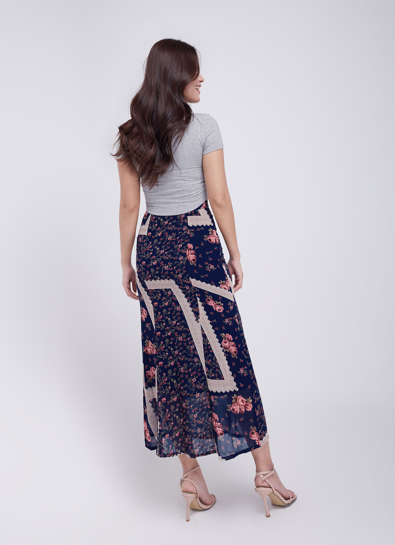 Medieval-Blue by Floral Printed Skirt