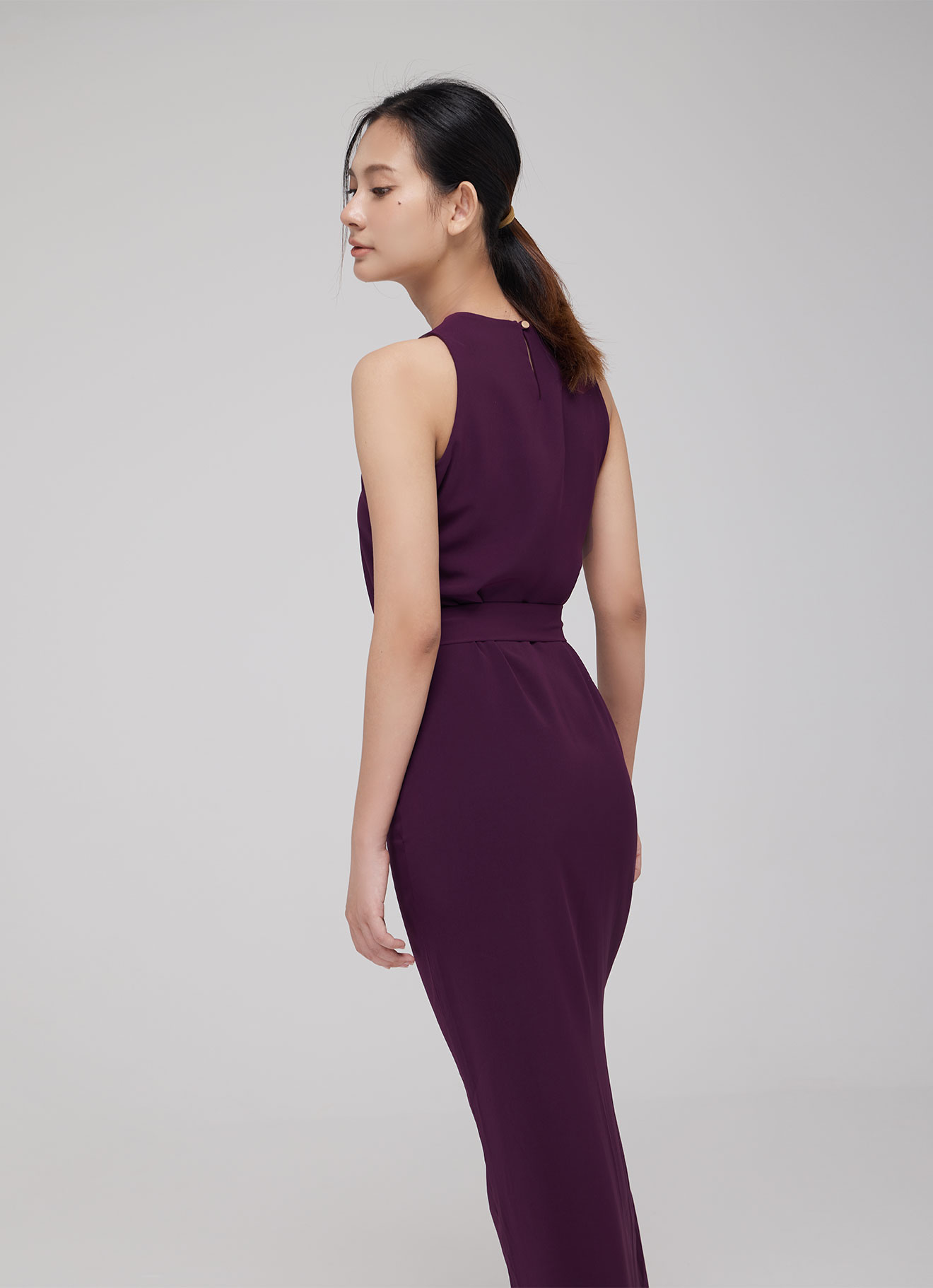 Italian-Plum by Tie-Belt Dress