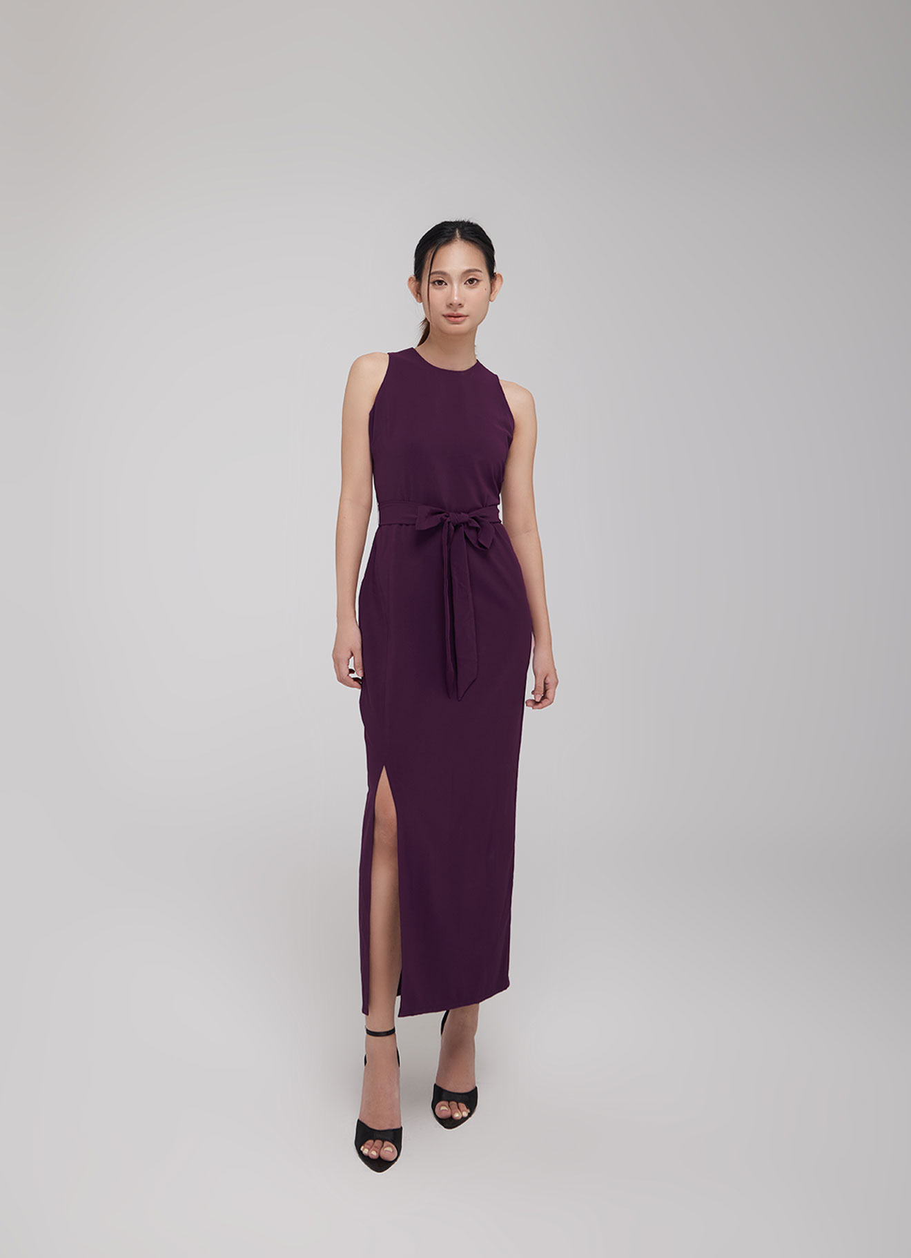 Italian-Plum by Tie-Belt Dress