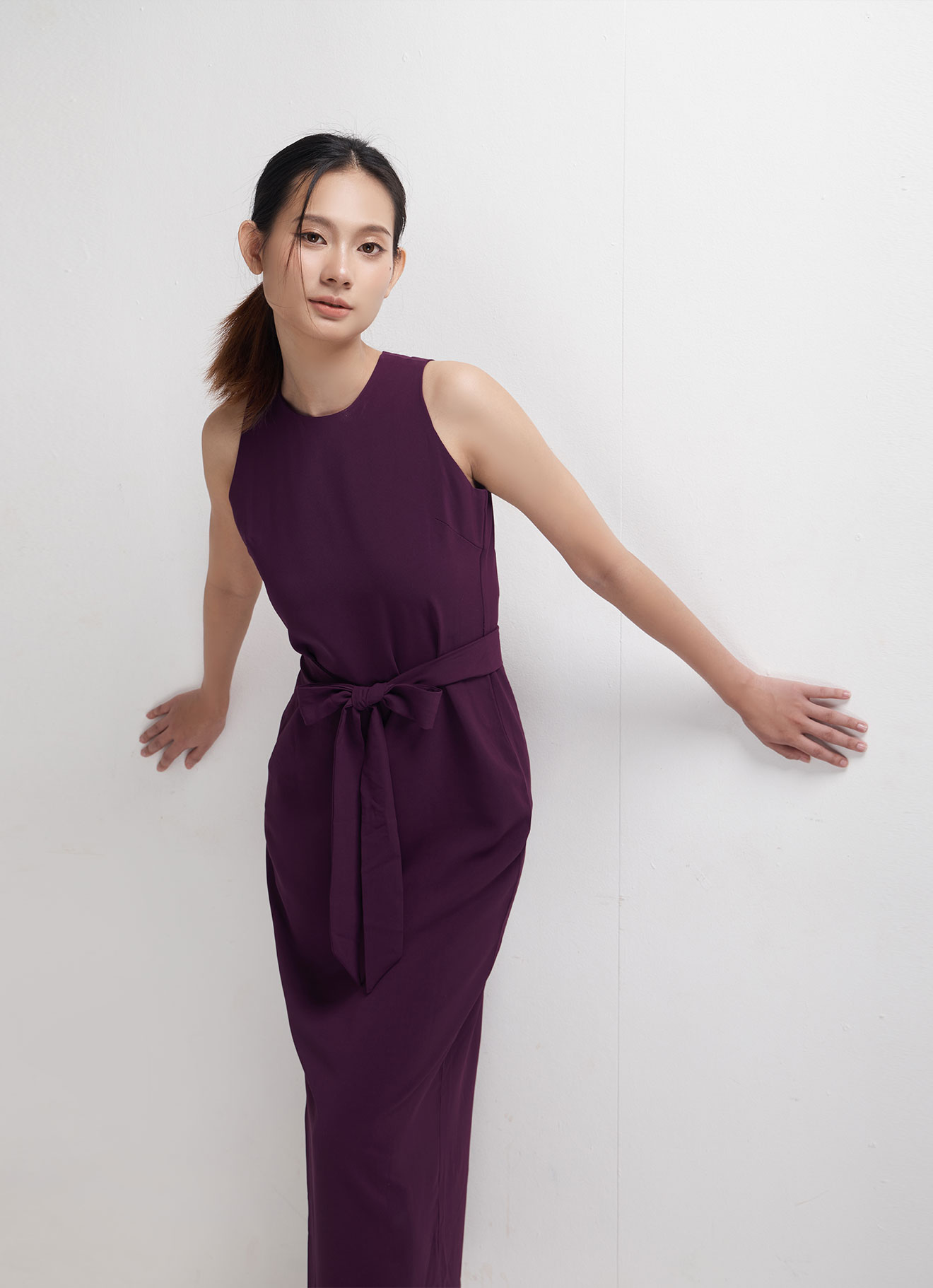 Italian-Plum by Tie-Belt Dress