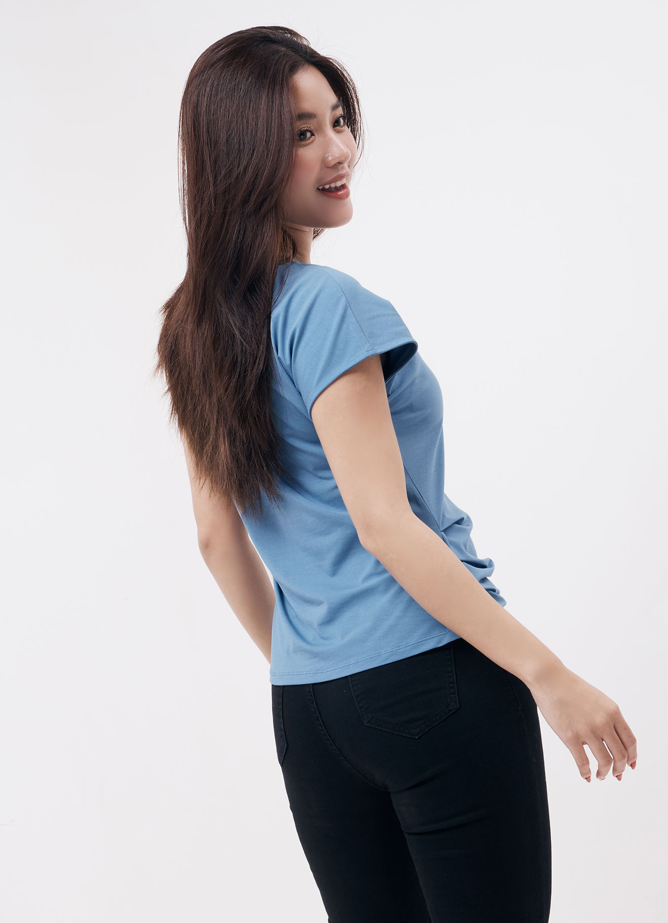 Adriatic-Blue by Round-Neck Blouse