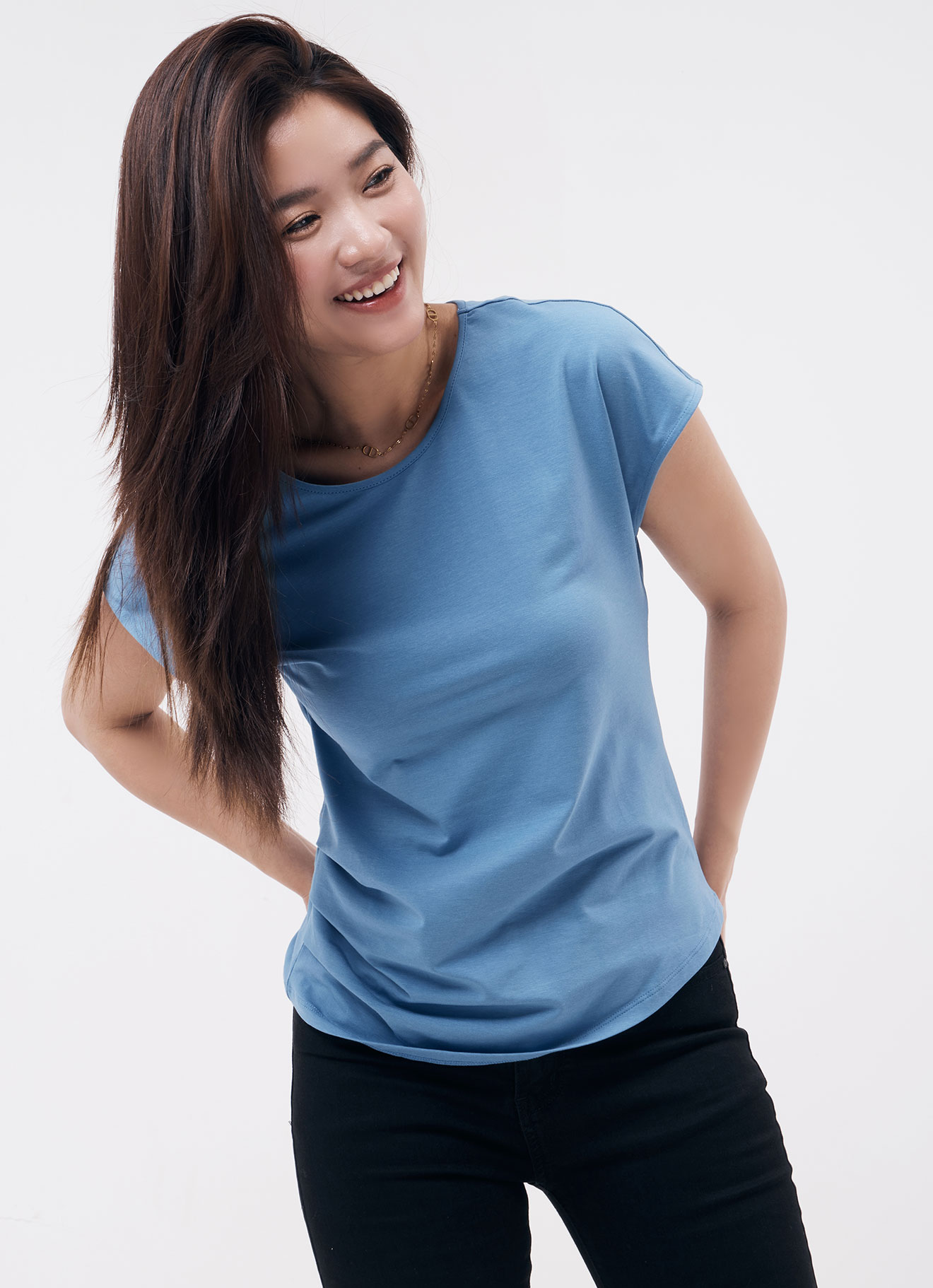 Adriatic-Blue by Round-Neck Blouse