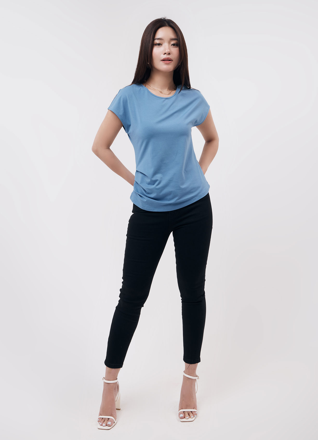 Adriatic-Blue by Round-Neck Blouse