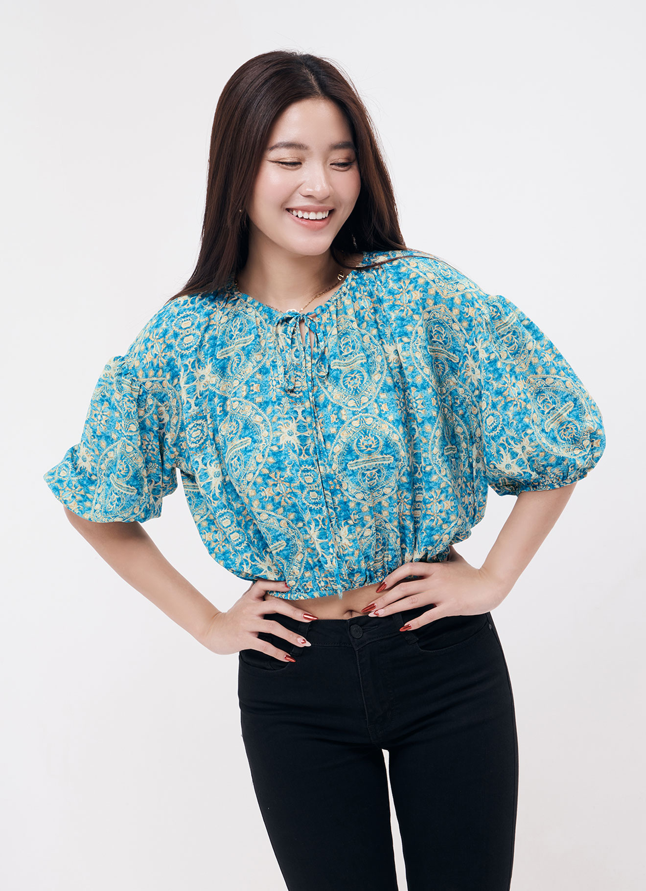 Algiers-Blue  by Printed Blouse