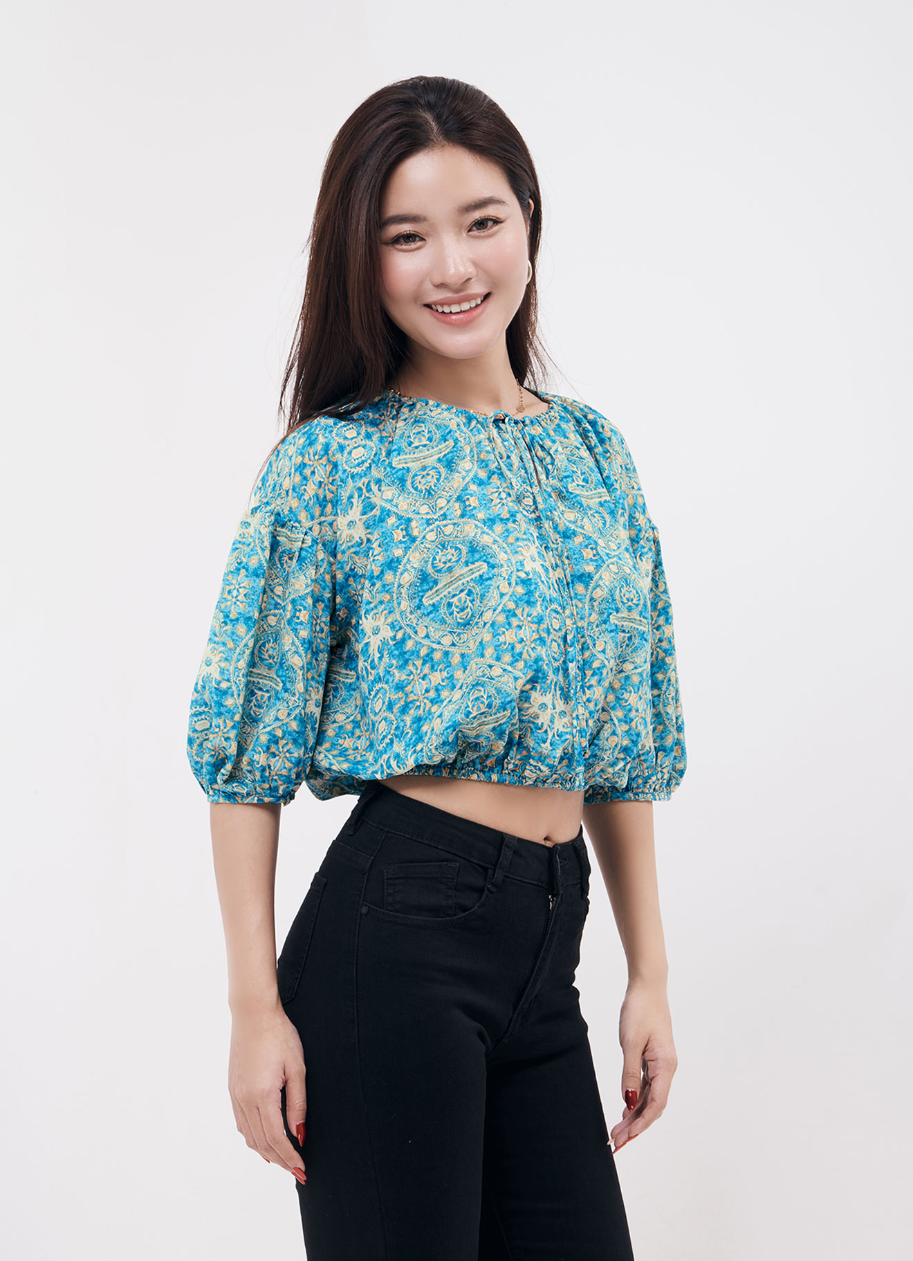 Algiers-Blue  by Printed Blouse