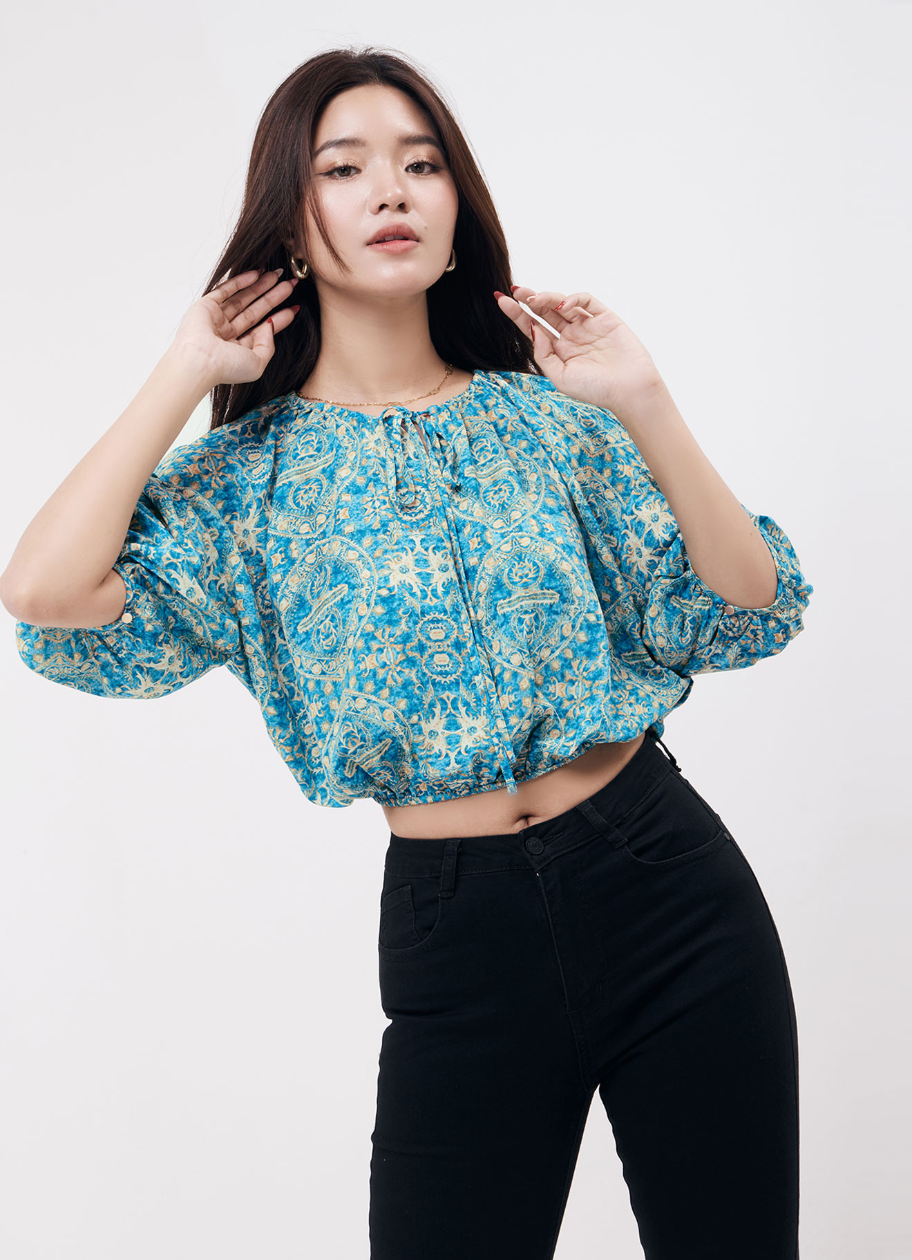 Algiers-Blue  by Printed Blouse