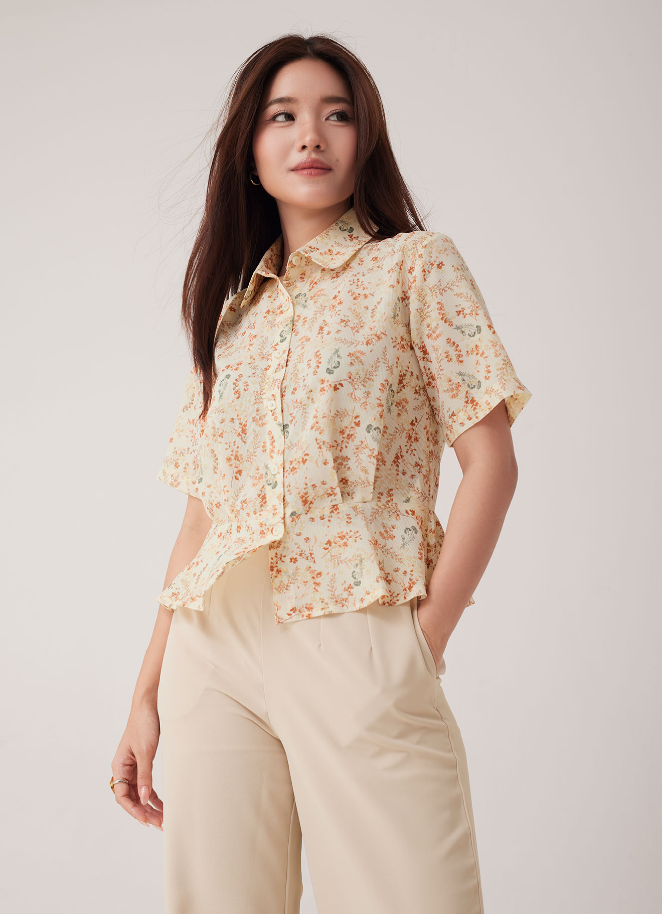 Amber-Brown  by Sleeve Blouse