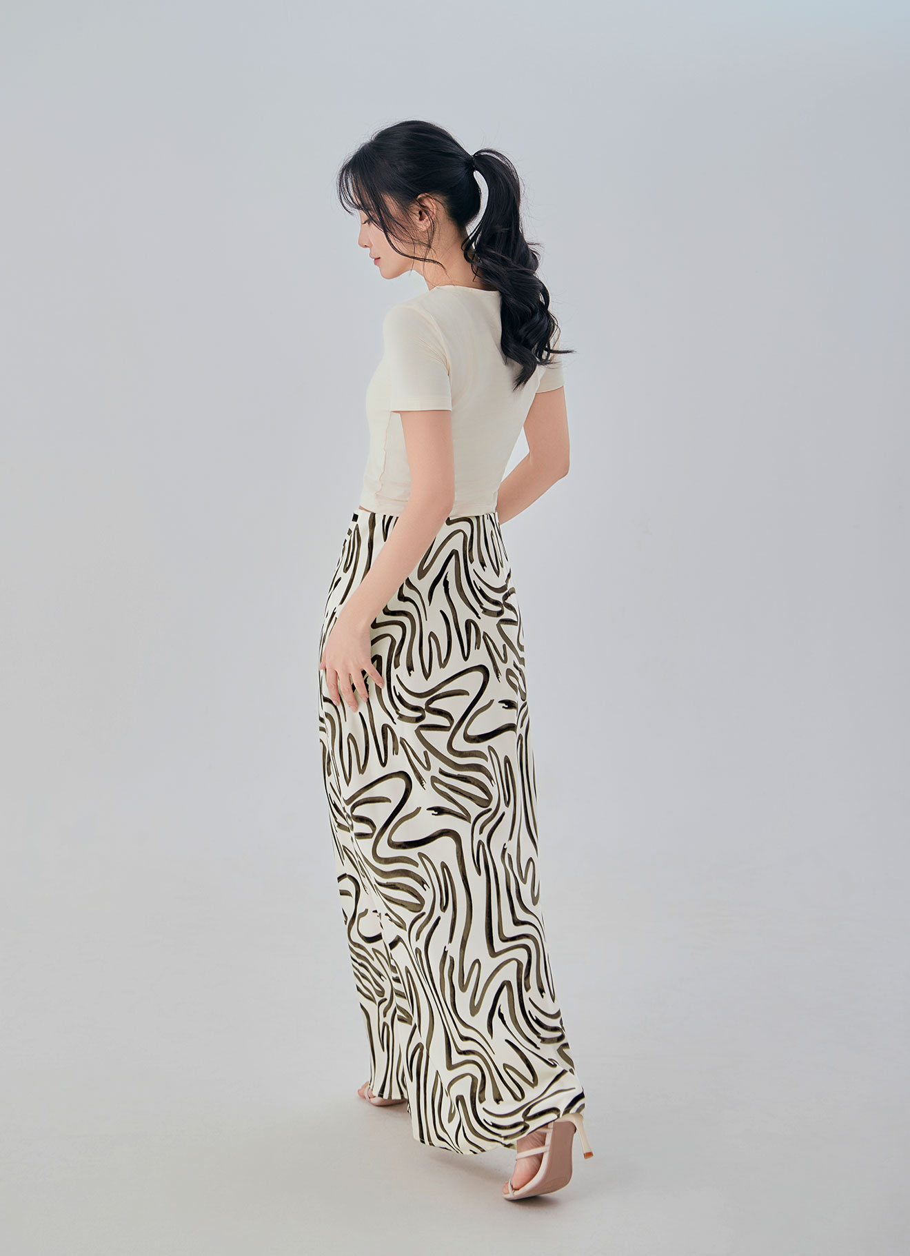 Antique-White by Printed A-Line Skirt