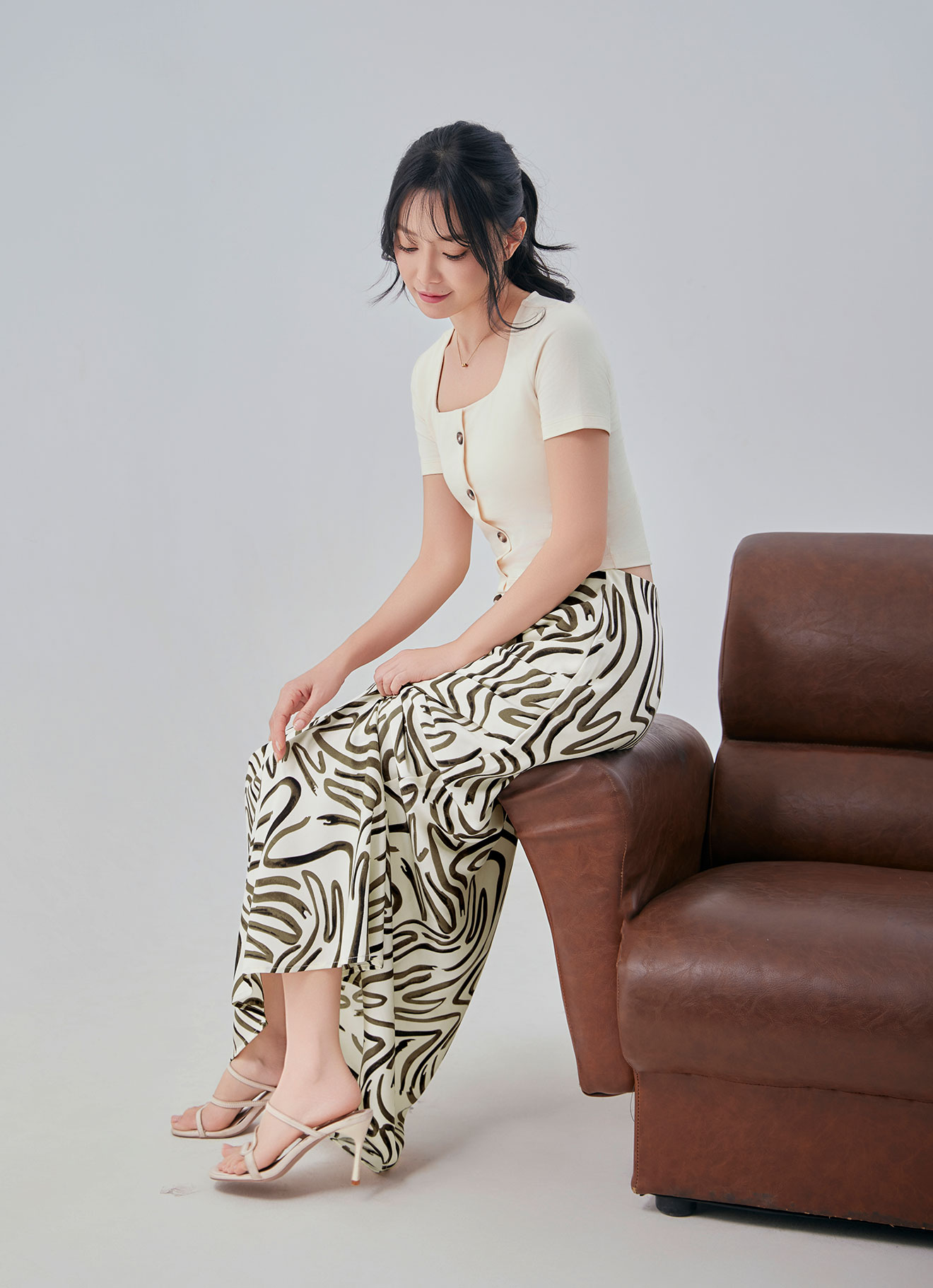 Antique-White by Printed A-Line Skirt