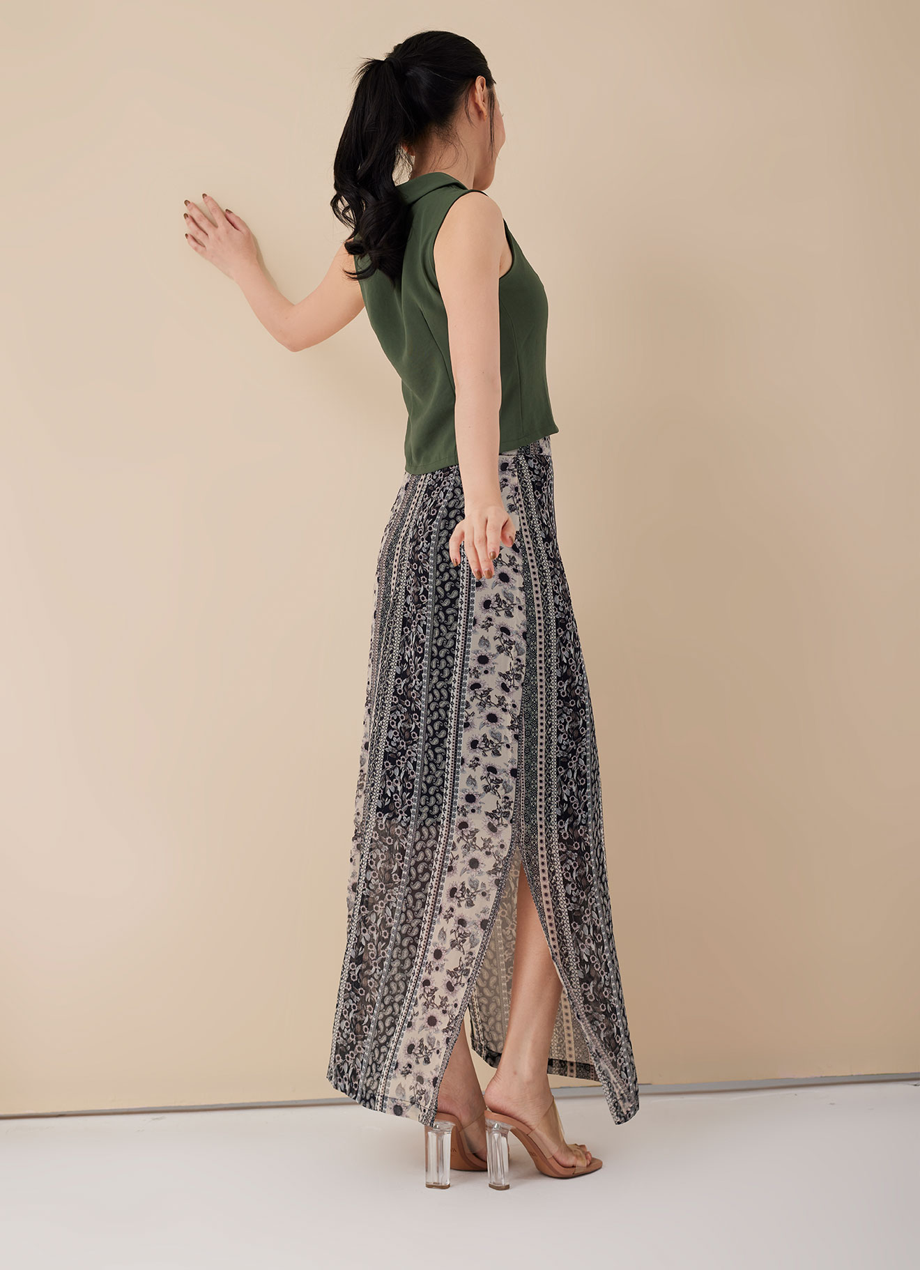 Asparagus-Green by Floral Printed Skirt