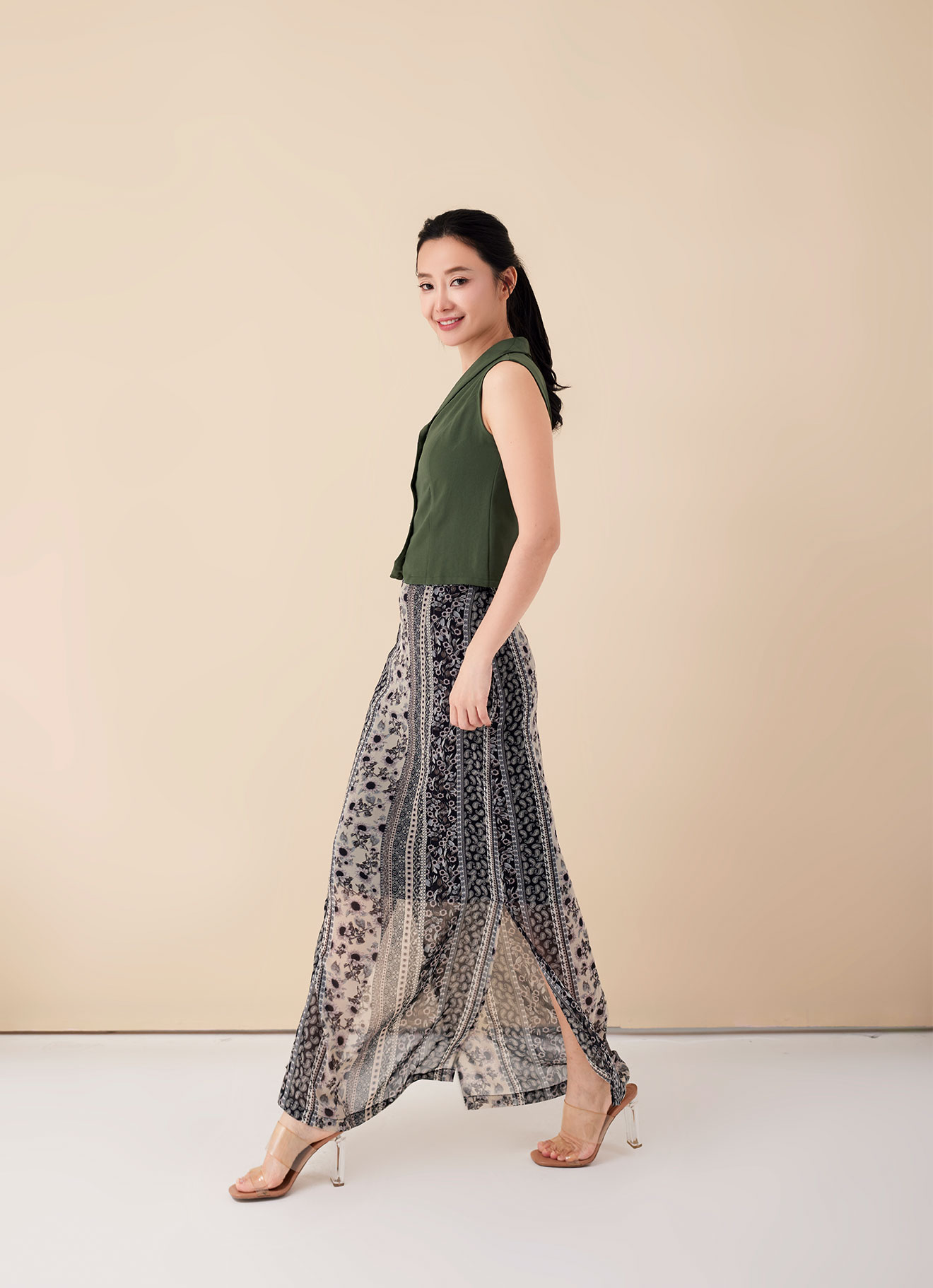 Asparagus-Green by Floral Printed Skirt