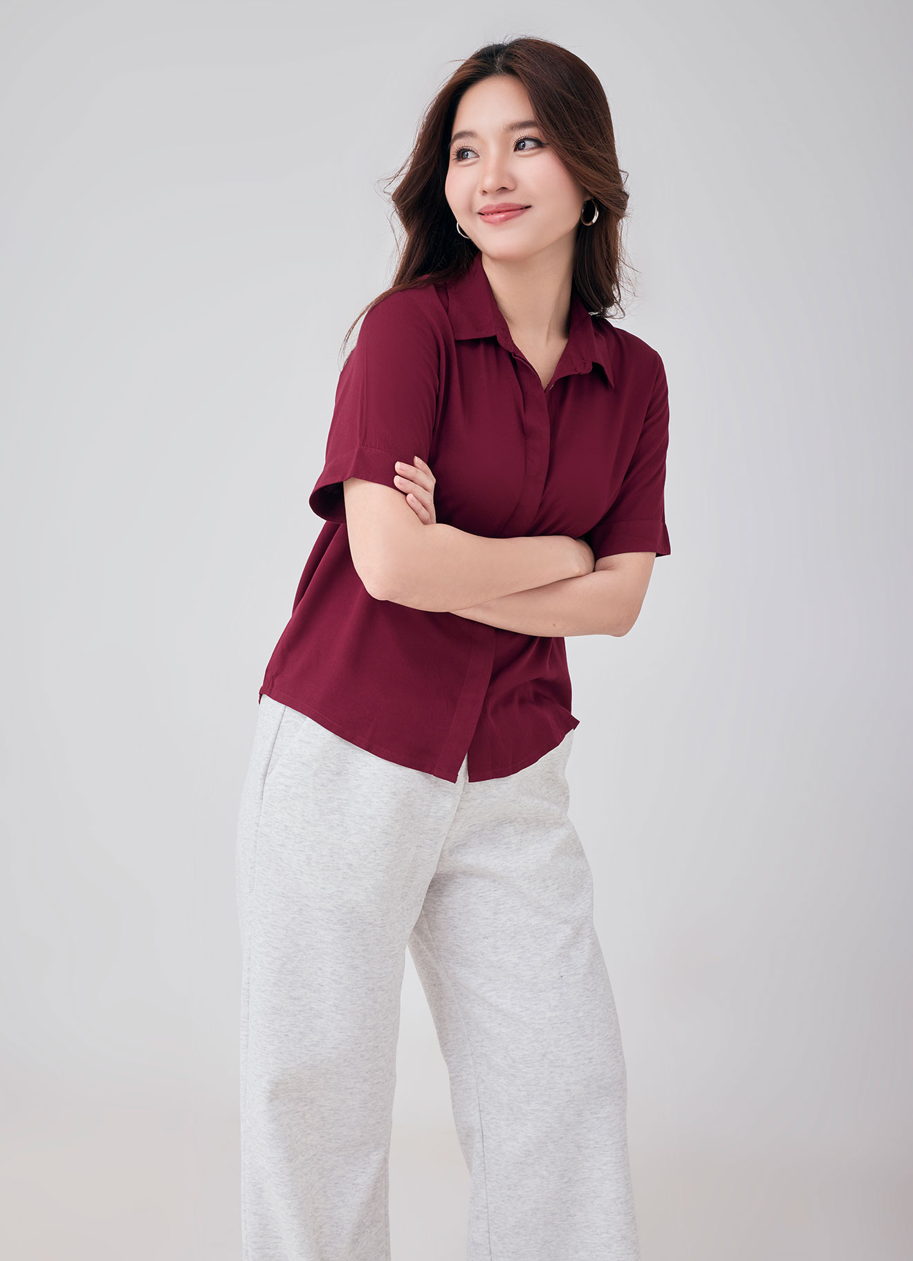 Biking-Red  by Shirt Collor Blouse