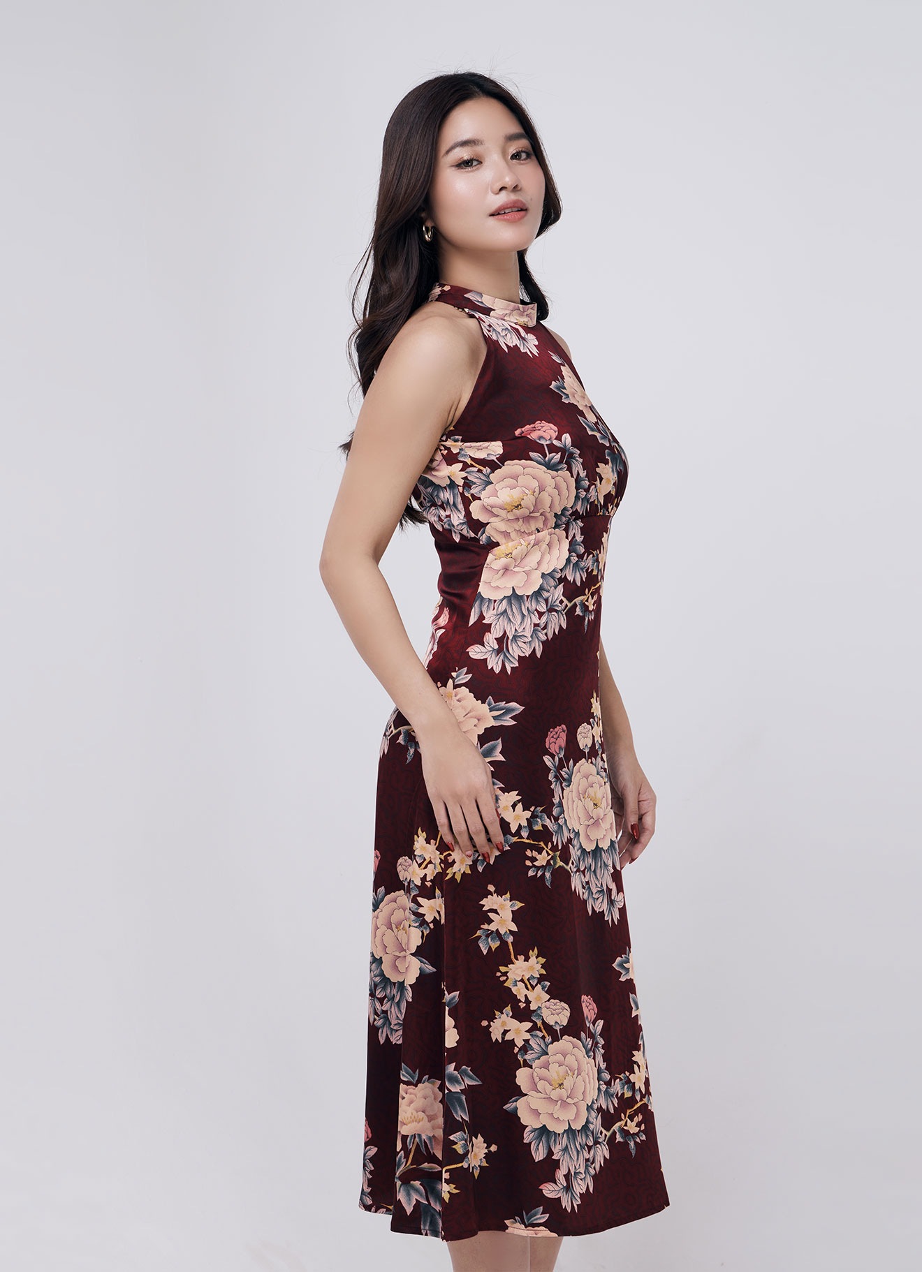 Brick-Red by Floral Printed Dress