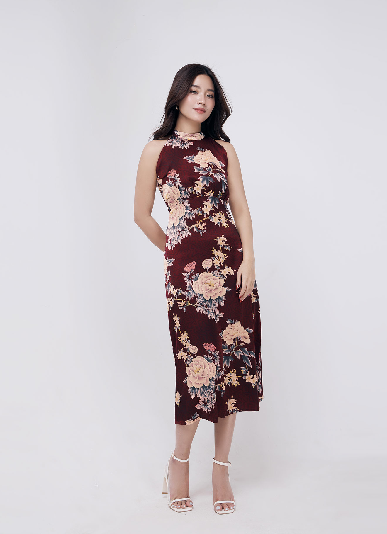 Brick-Red by Floral Printed Dress