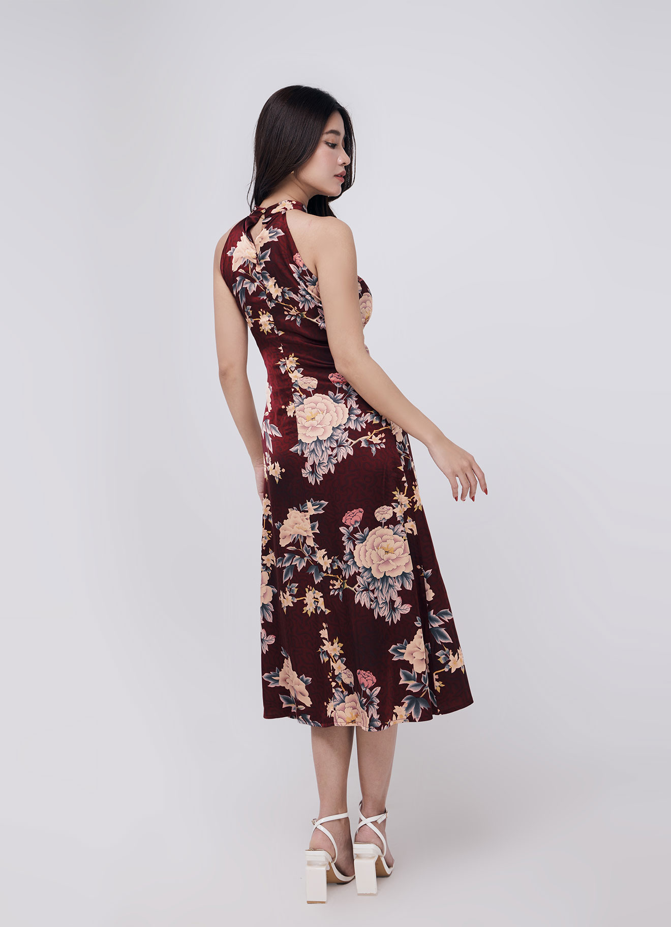 Brick-Red by Floral Printed Dress