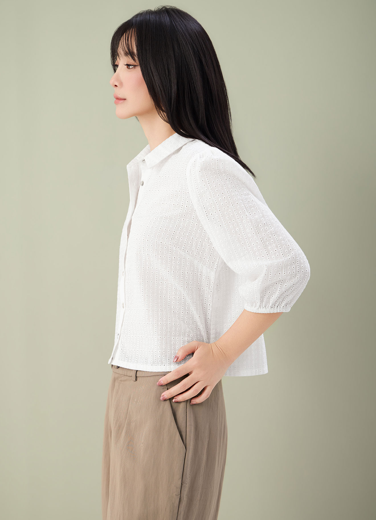 Bright-White  by Shirt Collor Blouse
