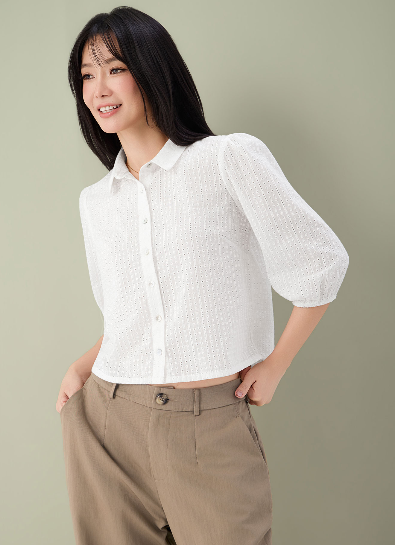 Bright-White  by Shirt Collor Blouse