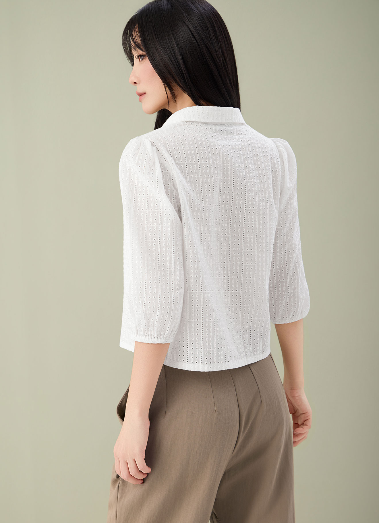 Bright-White  by Shirt Collor Blouse