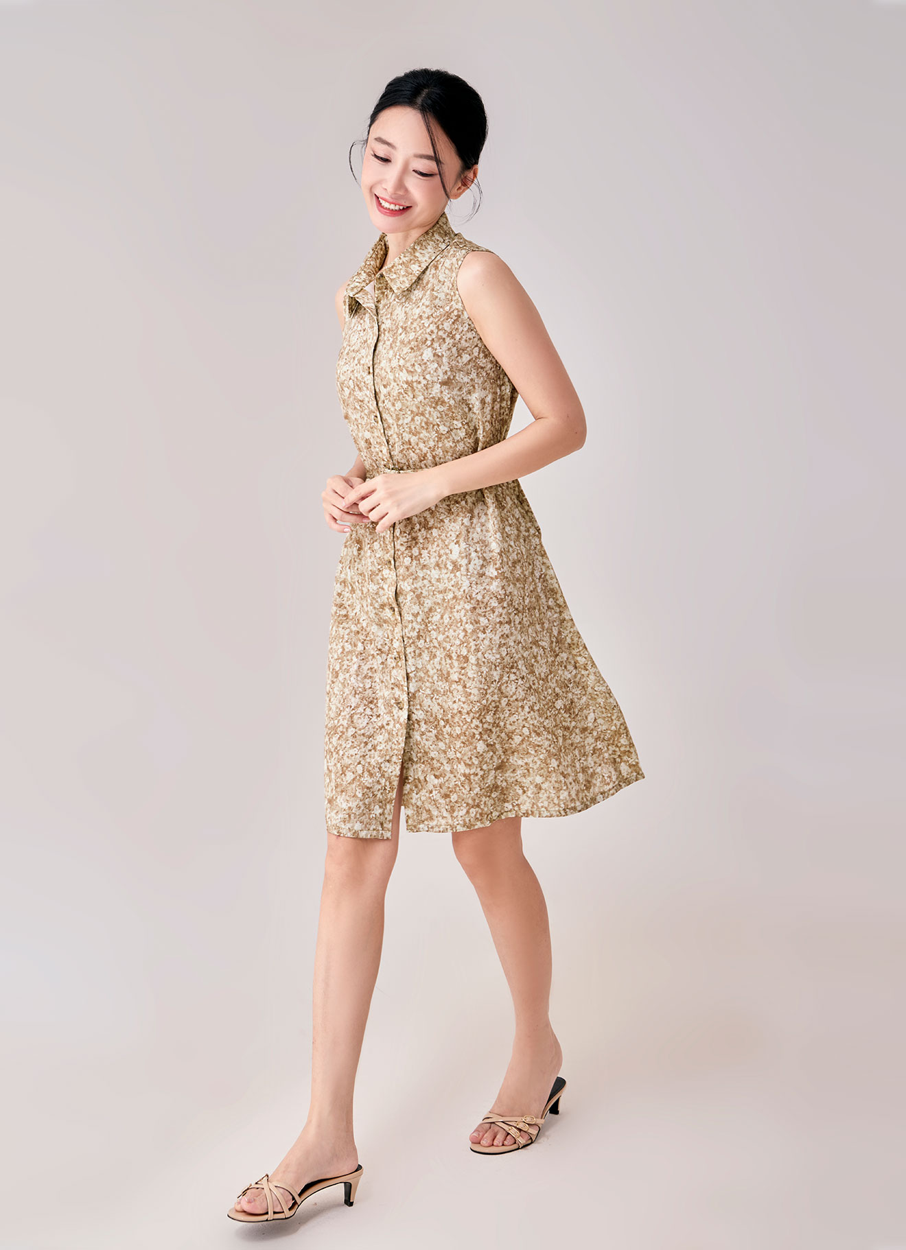 Bronze-Mist by Sleeveless Dress with Belt